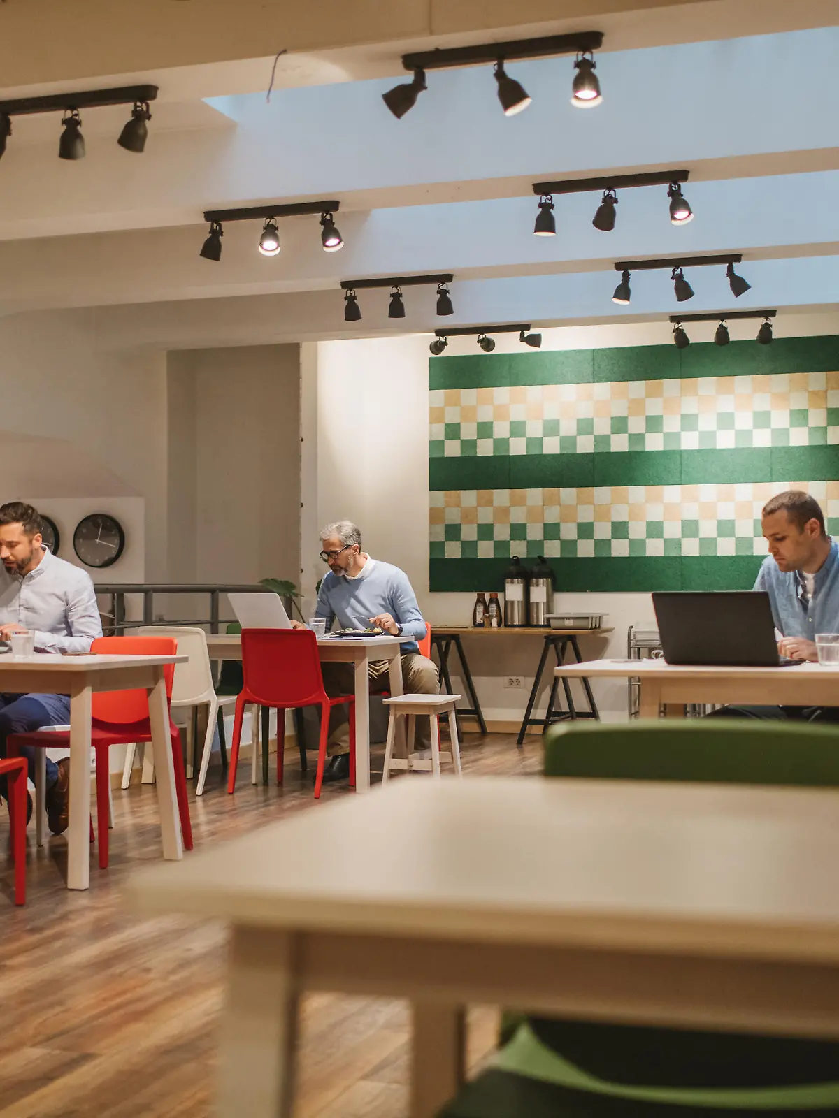 Group of  business people on lunch break in office canteen.