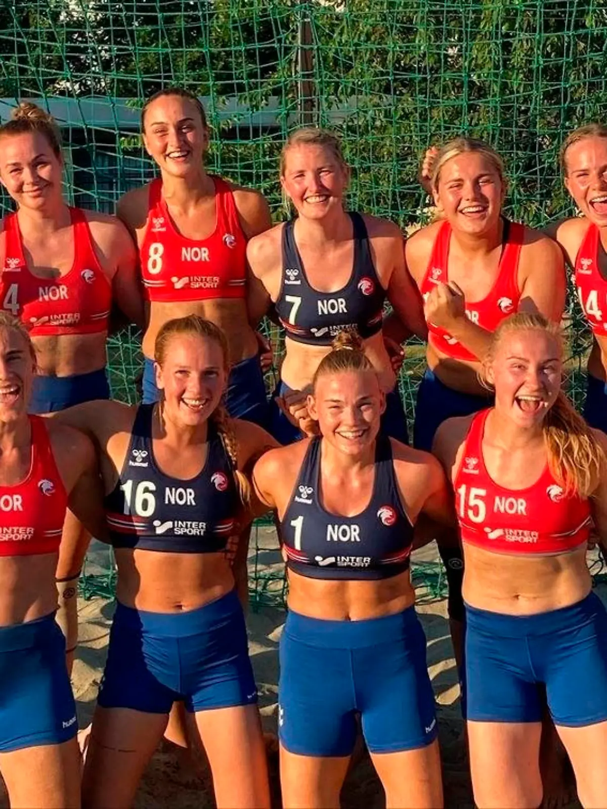 Handout photo - Norway's beach handball players were each fined 150 euros for wearing shorts rather than the required bikini bottoms. The team wore thigh-length elastic shorts during their bronze medal match against Spain in Bulgaria on Sunday July 18, 2021 to protest against the regulation bikini-bottom design that the sport's Norwegian federation president called "embarrassing." Photo by Norwegian Handball Federation via ABACAPRESS.COM