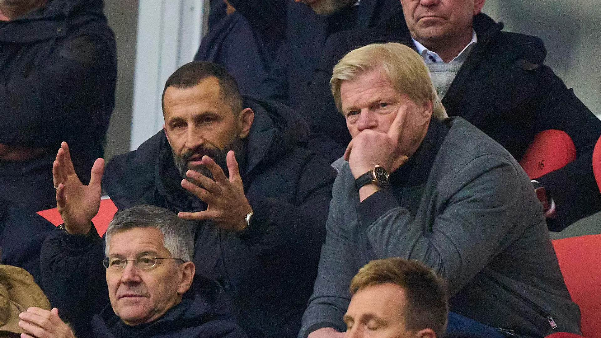 Oliver KAHN, FCB CEO, Vorstandsvorsitzender der FC Bayern München AG, Hasan  Brazzo  Salihamidzic, FCB director in the match FC BAYERN MUENCHEN - TSG 1899 HOFFENHEIM 1.German Football League on Apr 15, 2023 in Munich, Germany. Season 2022/2023, matchday 28, 1.Bundesliga, FCB, BVB, München, 28.Spieltag.