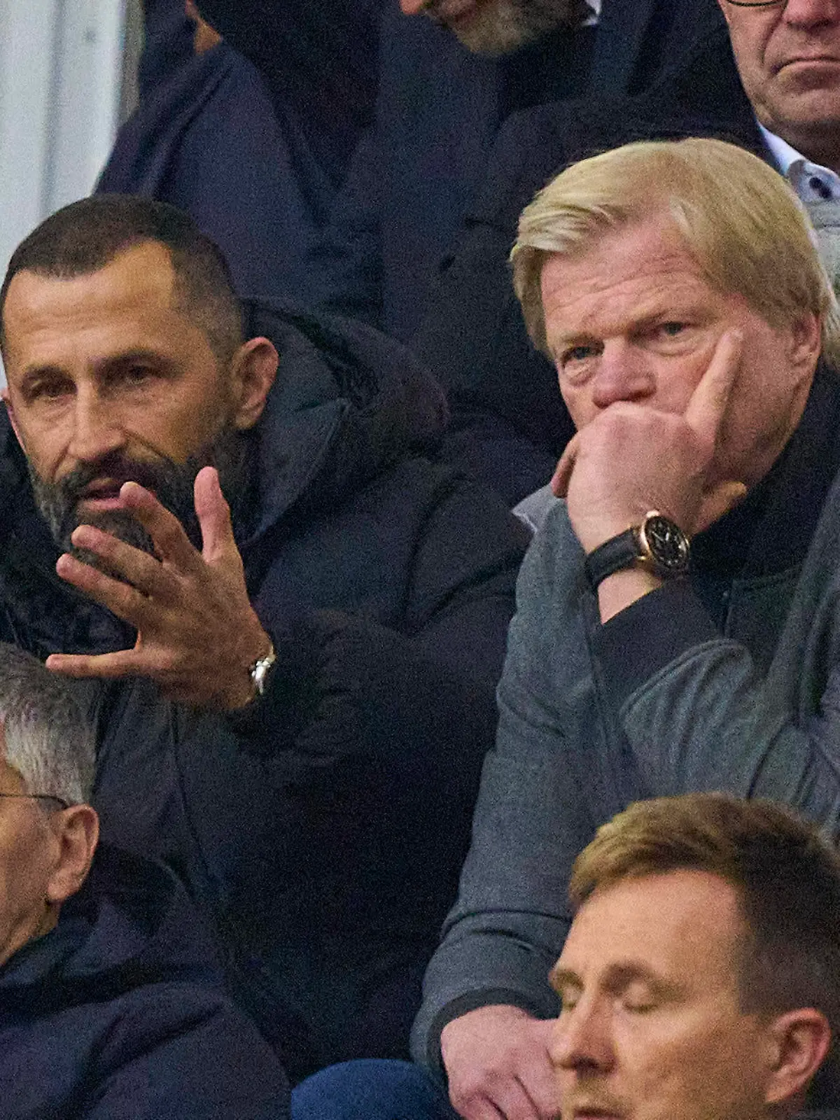 Oliver KAHN, FCB CEO, Vorstandsvorsitzender der FC Bayern München AG, Hasan  Brazzo  Salihamidzic, FCB director in the match FC BAYERN MUENCHEN - TSG 1899 HOFFENHEIM 1.German Football League on Apr 15, 2023 in Munich, Germany. Season 2022/2023, matchday 28, 1.Bundesliga, FCB, BVB, München, 28.Spieltag.