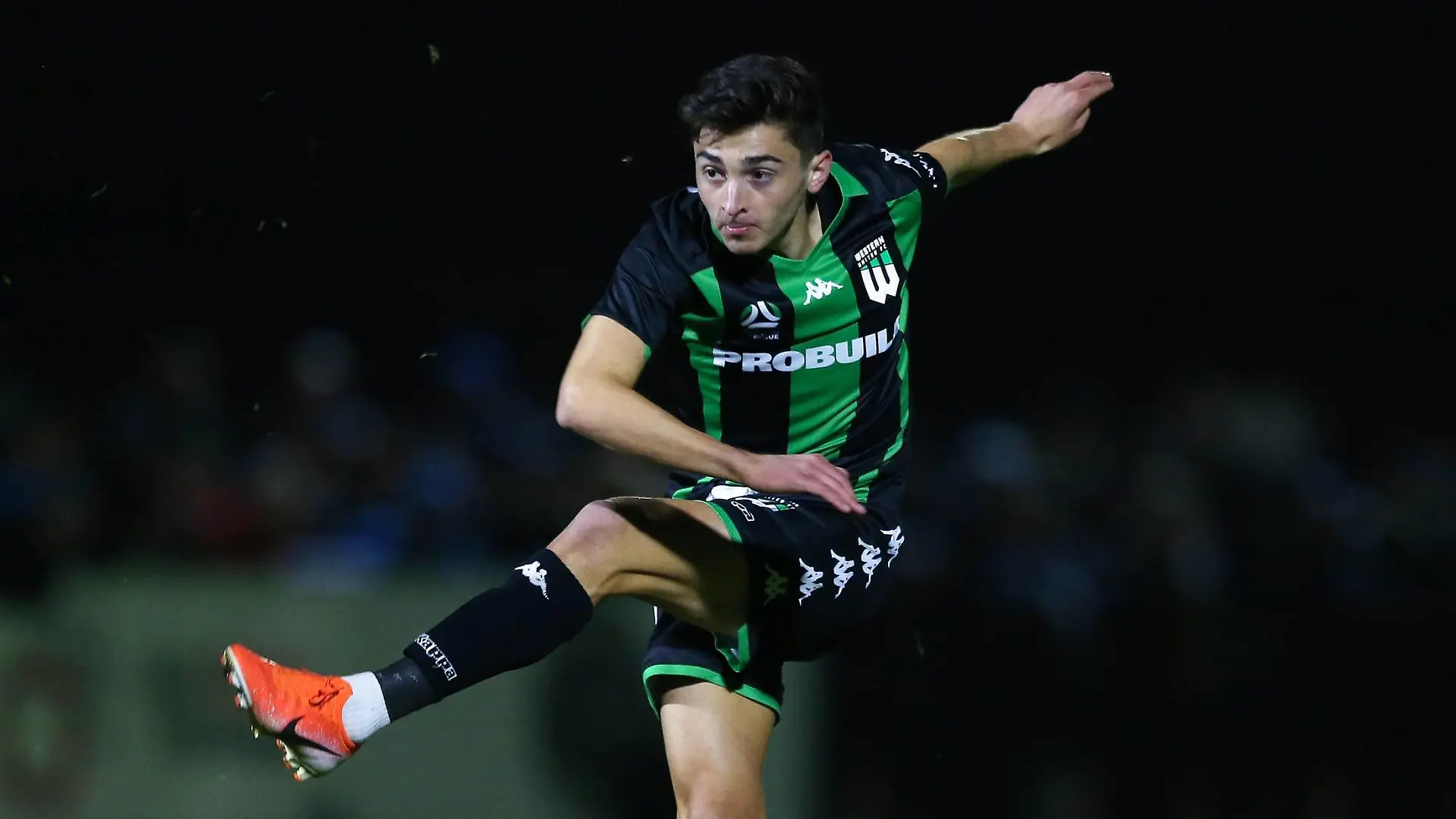 SOCCER WESTERN UNITED GEORGE CROSS, Josh Cavallo of Western United FC shoots during the pre-season match between the Western United FC and the Caroline Springs George Cross FC at City Vista Pavilion Sports Field in Melbourne, Thursday, August 22, 2019. ( !ACHTUNG: NUR REDAKTIONELLE NUTZUNG, KEINE ARCHIVIERUNG UND KEINE BUCHNUTZUNG! MELBOURNE VIC AUSTRALIA PUBLICATIONxINxGERxSUIxAUTxONLY Copyright: xGEORGExSALPIGTIDISx 20190822001414371093  