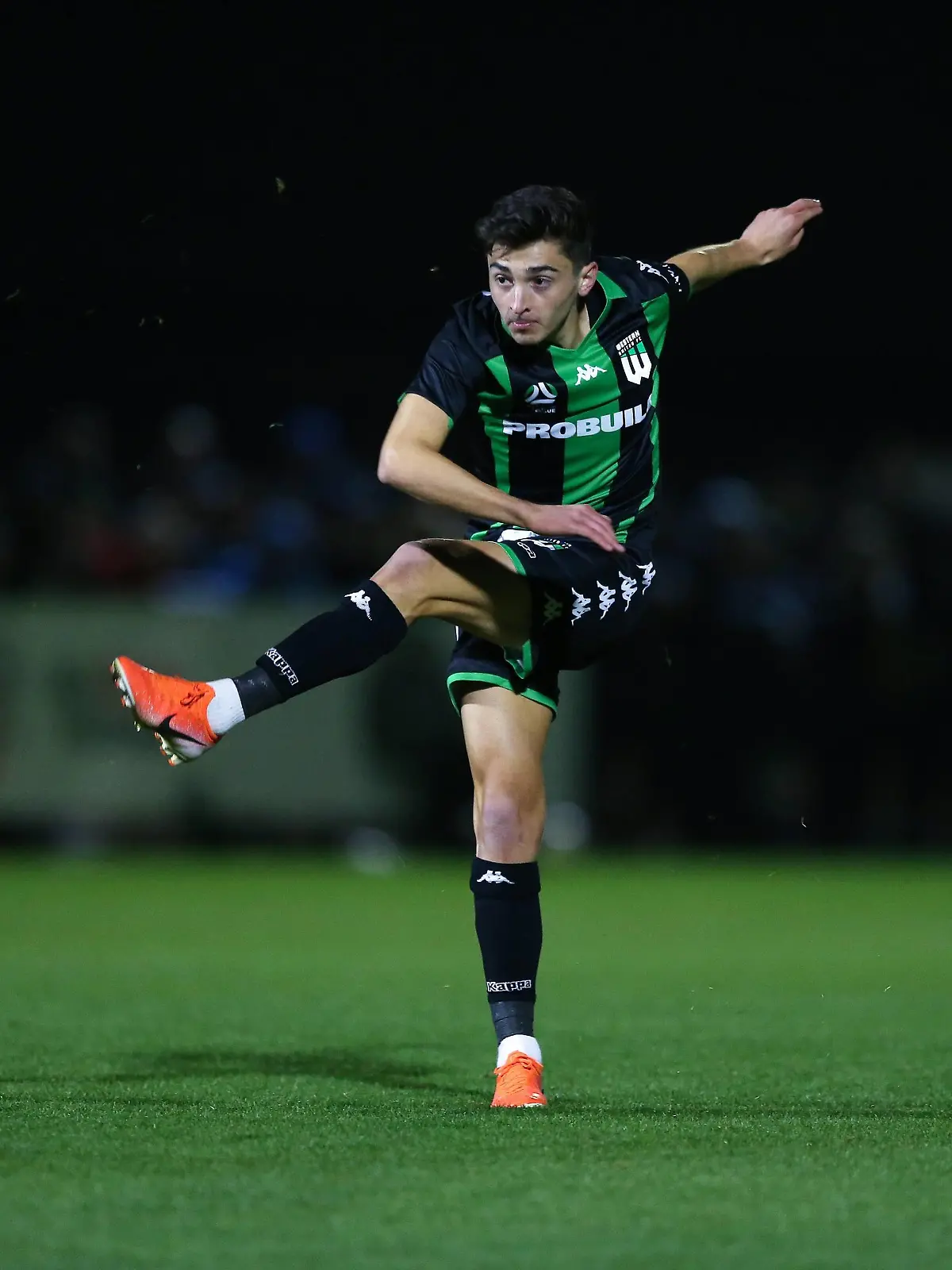 SOCCER WESTERN UNITED GEORGE CROSS, Josh Cavallo of Western United FC shoots during the pre-season match between the Western United FC and the Caroline Springs George Cross FC at City Vista Pavilion Sports Field in Melbourne, Thursday, August 22, 2019. ( !ACHTUNG: NUR REDAKTIONELLE NUTZUNG, KEINE ARCHIVIERUNG UND KEINE BUCHNUTZUNG! MELBOURNE VIC AUSTRALIA PUBLICATIONxINxGERxSUIxAUTxONLY Copyright: xGEORGExSALPIGTIDISx 20190822001414371093  