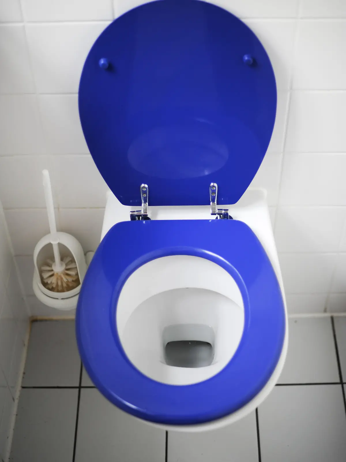 Eine schmuddelige Restaurant-Toilette mit blauer Klobrille. Foto: M. C. Hurek
