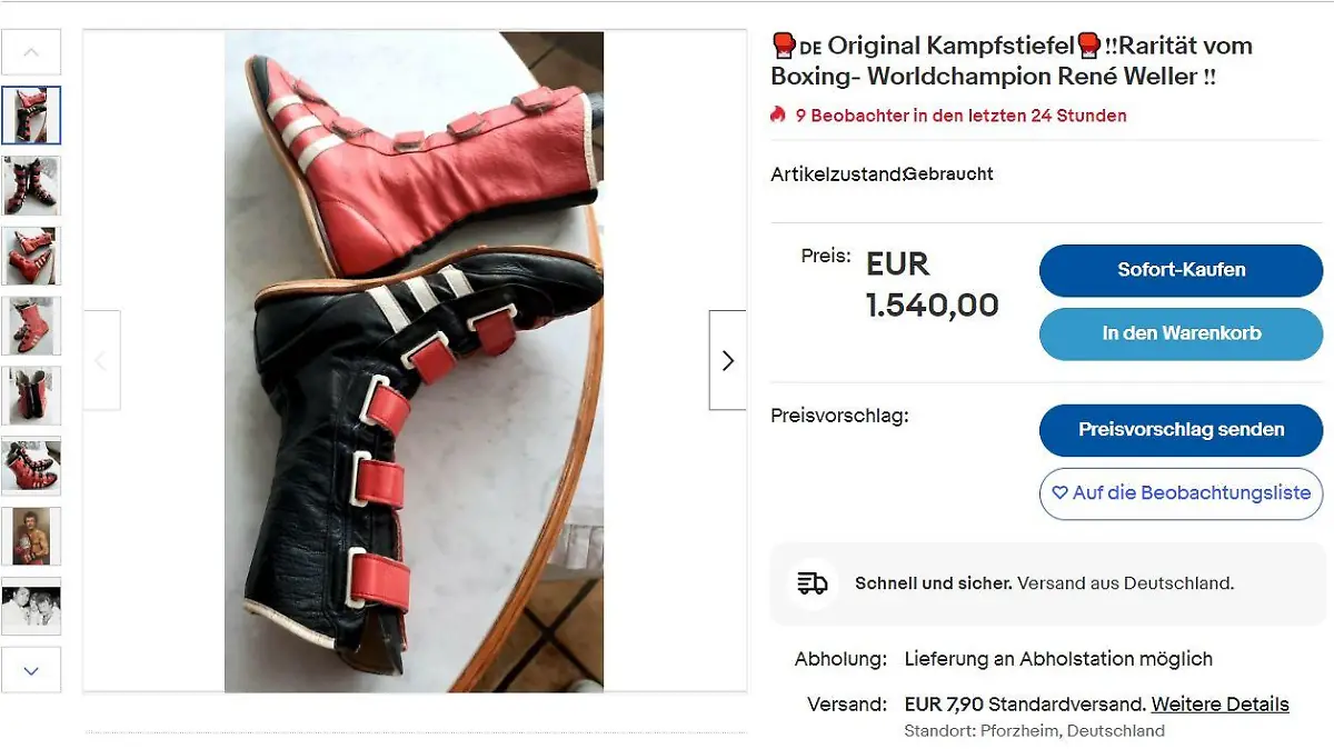 Diese Box-Schuhe stehen zum Verkauf.
