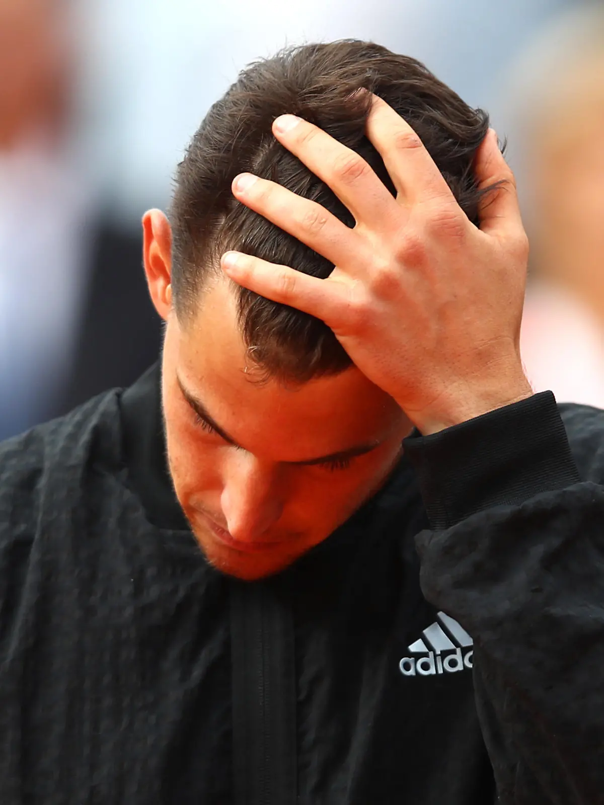 PARIS, FRANCE - JUNE 09: Dominic Thiem of Austria reacts following his defeat in the mens singles final against Rafael Nadal of Spain  during Day fifteen of the 2019 French Open at Roland Garros on June 09, 2019 in Paris, France. (Photo by Julian Finney/Getty Images)