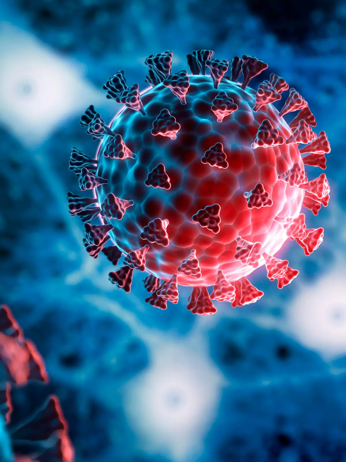 Corona Virus mutation covid-19 illustration with dark blue brain cell background