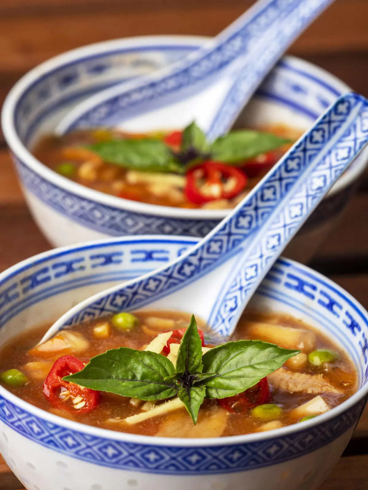 chinese sweet and sour soup on wood
