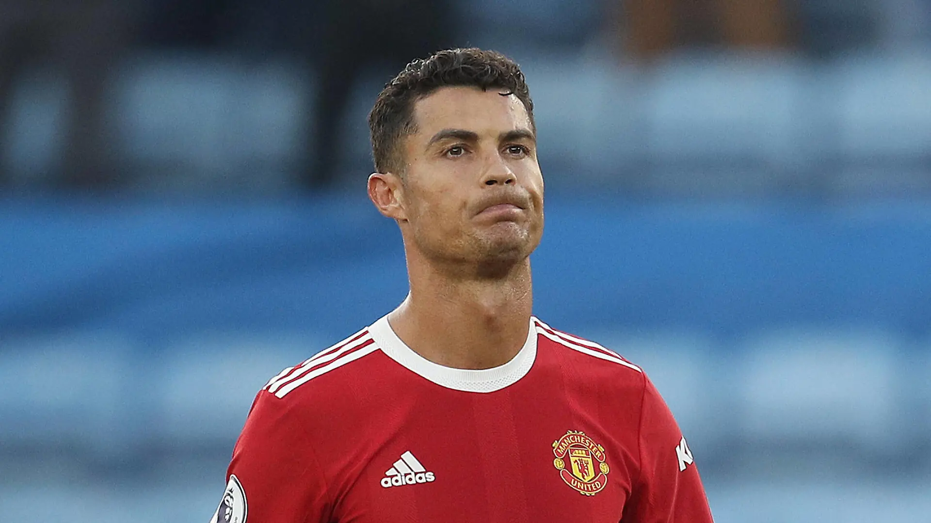 Leicester, England, 16th October 2021. Cristiano Ronaldo of Manchester United, ManU reacts during the Premier League match at the King Power Stadium, Leicester. Picture credit should read: Darren Staples / Sportimage PUBLICATIONxNOTxINxUK SPI-1248-0015