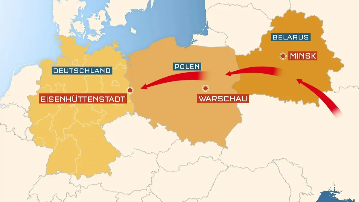 Internationale Schleuser bringen die Migranten aus Krisengebieten per Charterflug in die belarussische Hauptstadt Minsk. Von da führt sie ihr Weg über Polen nach Deutschland.