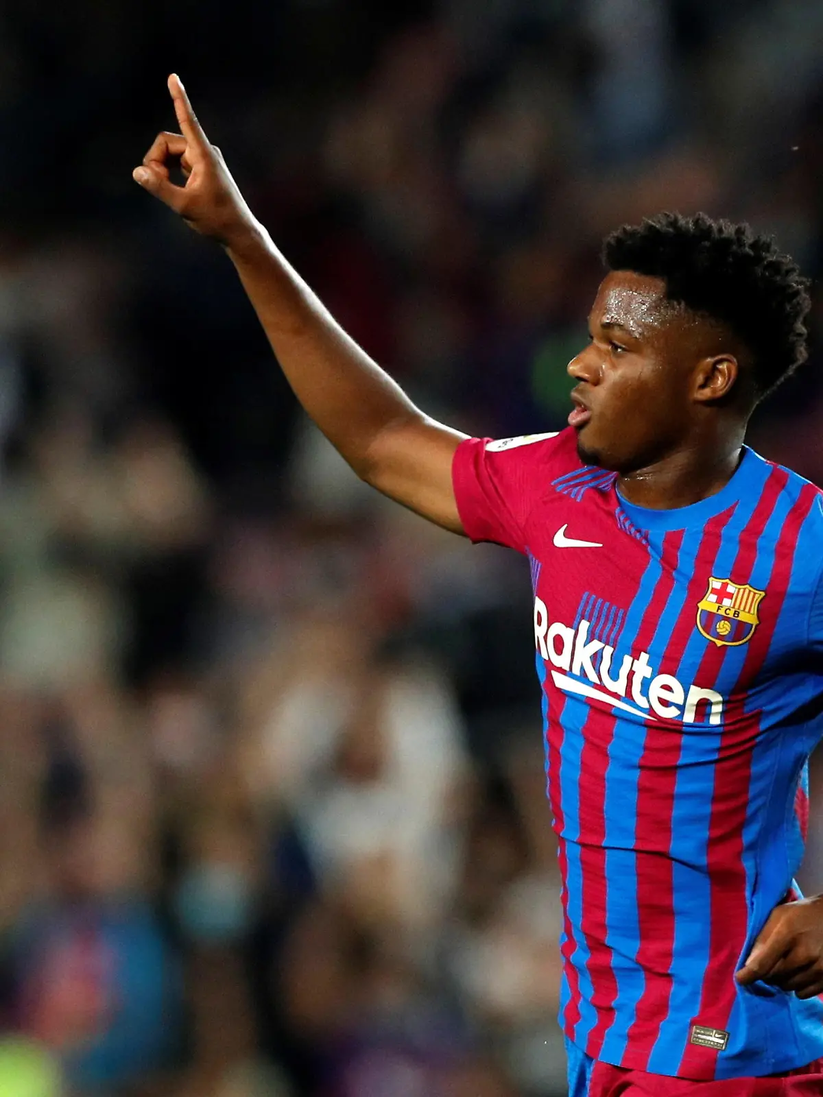 FILE PHOTO: Soccer Football - LaLiga - FC Barcelona v Valencia - Camp Nou, Barcelona, Spain - October 17, 2021 FC Barcelona's Ansu Fati celebrates scoring their first goal REUTERS/Albert Gea/File Photo