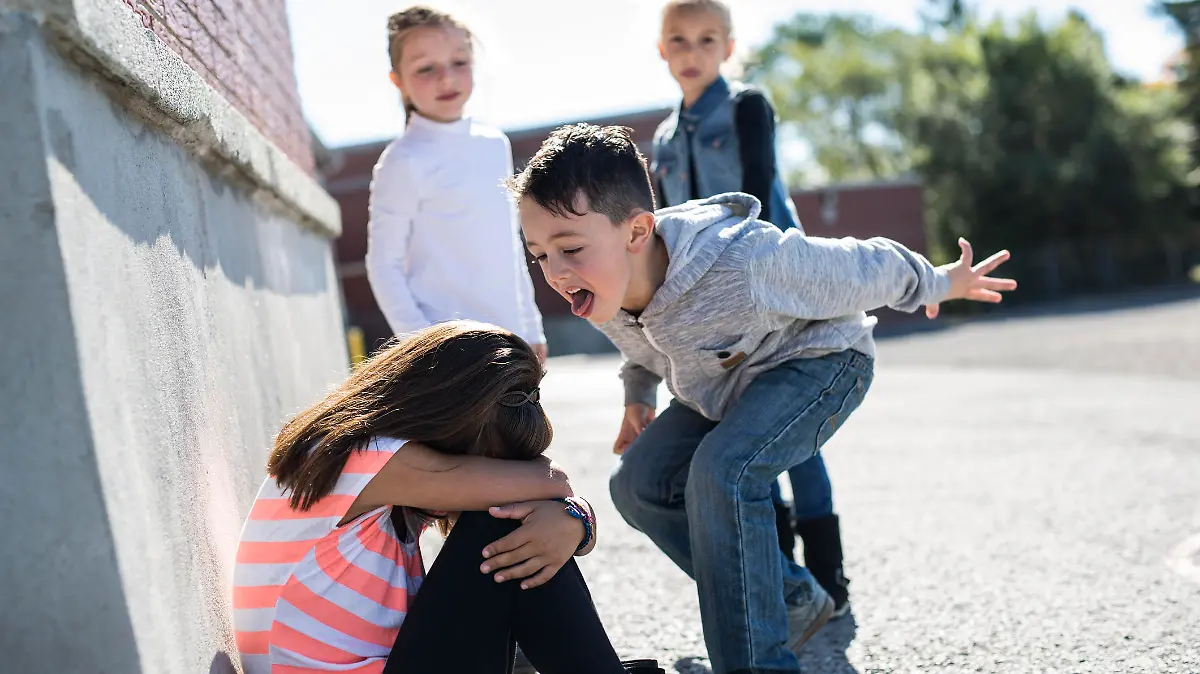 sad moment Elementary Age Bullying in Schoolyard