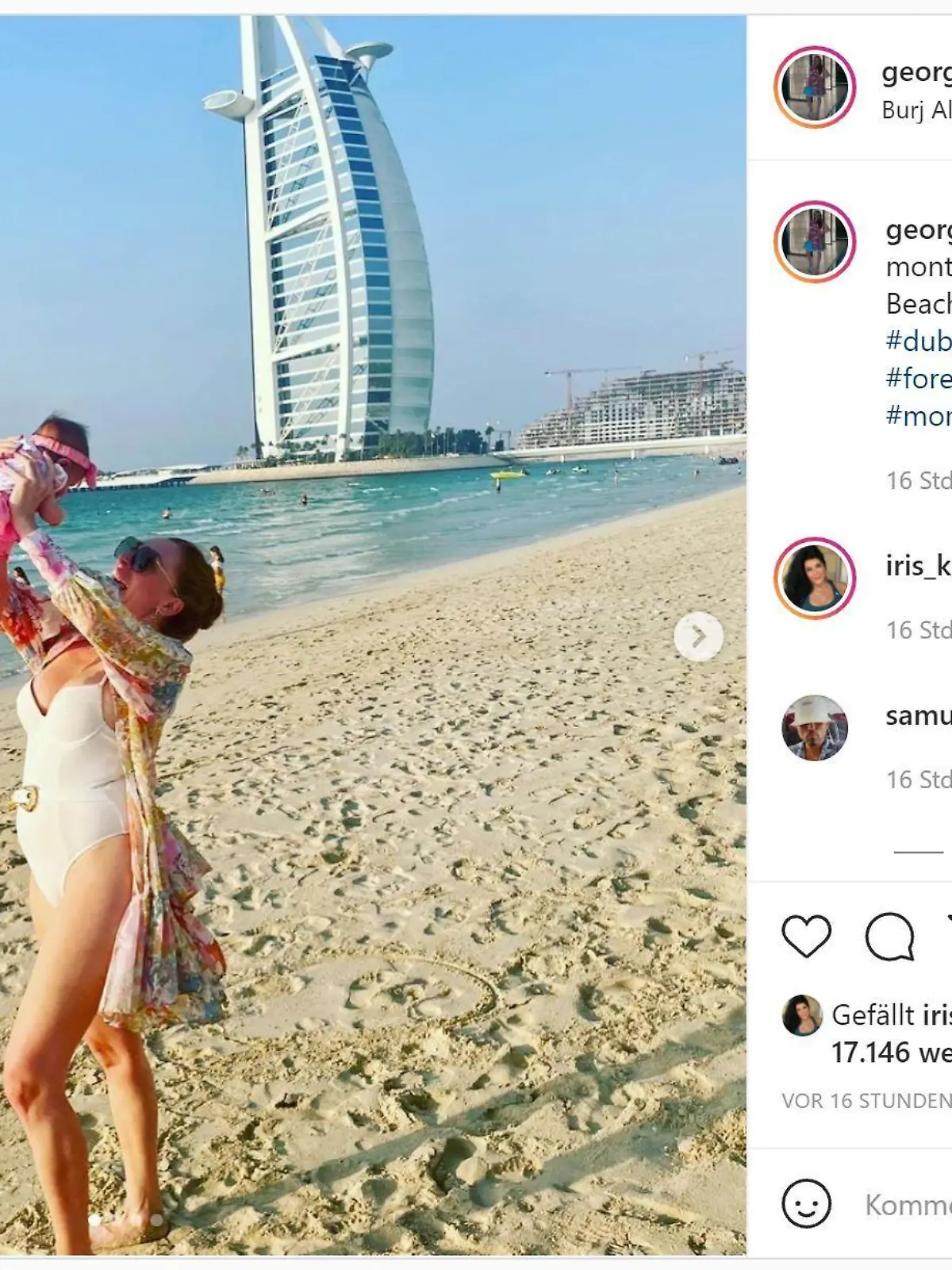 Georgina Fleur zeigt sich mit ihrer Tochter am Stran von Dubai