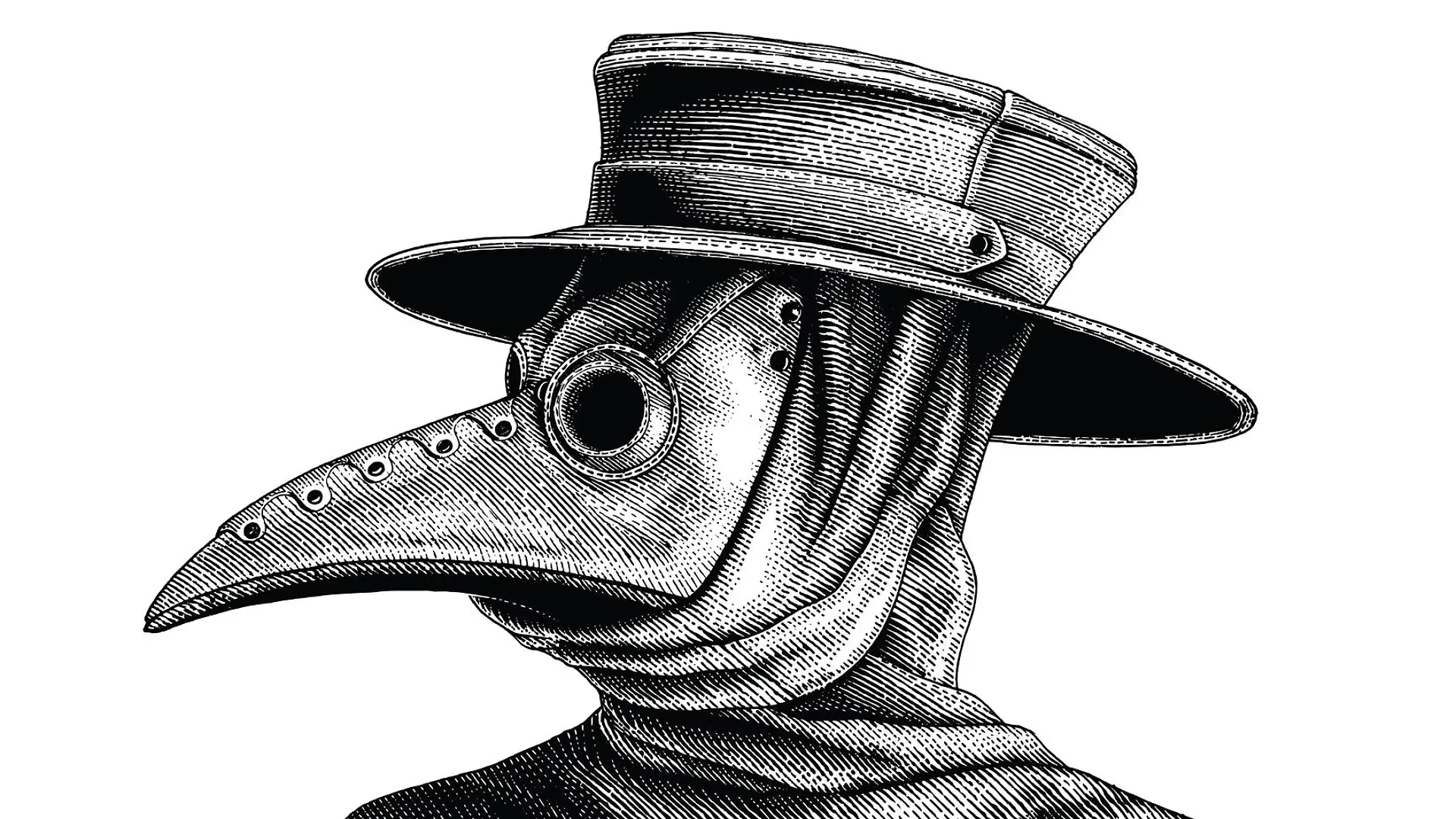 Plague doctor hand drawing vintage engraving isolate on white background