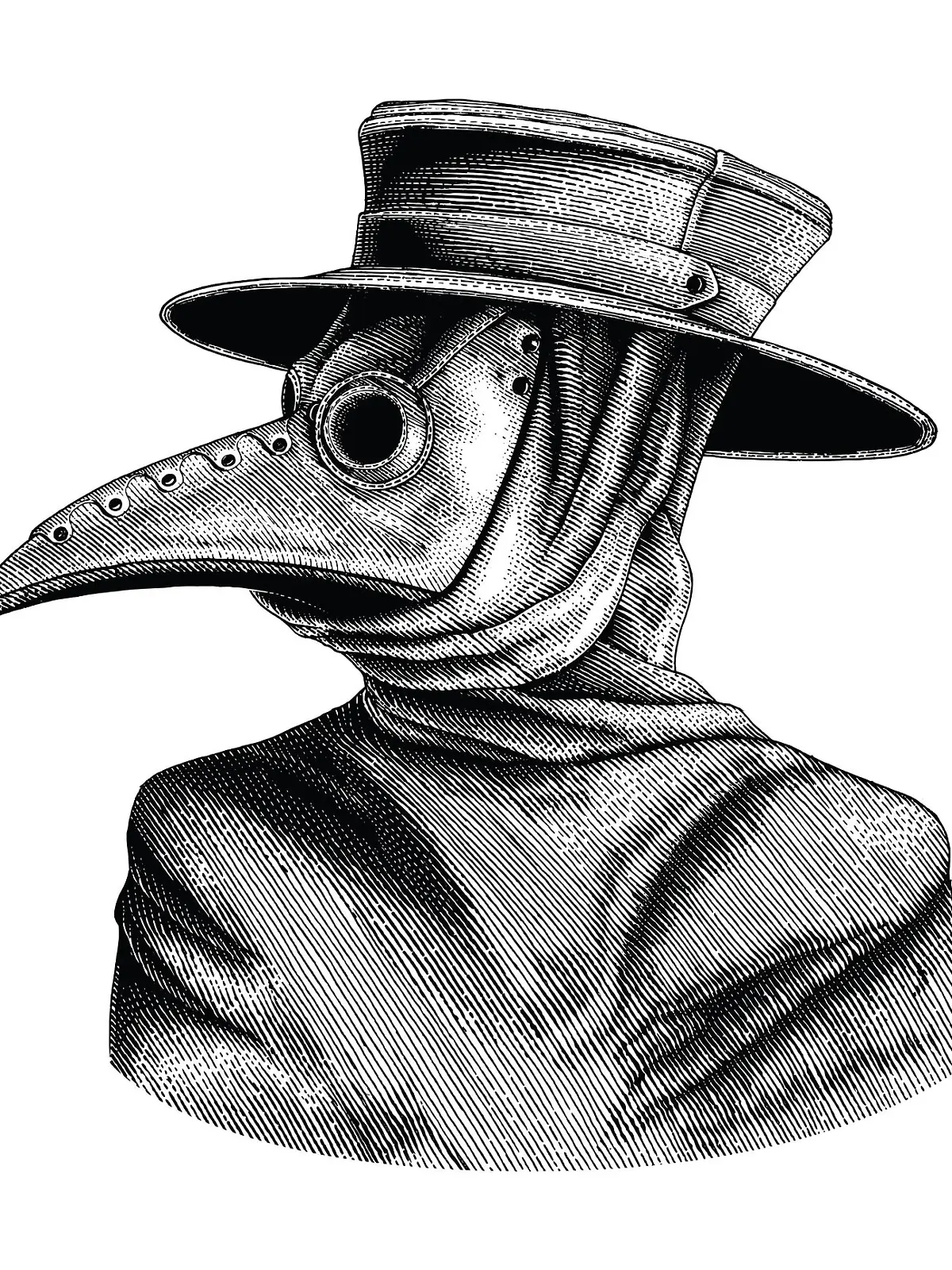Plague doctor hand drawing vintage engraving isolate on white background