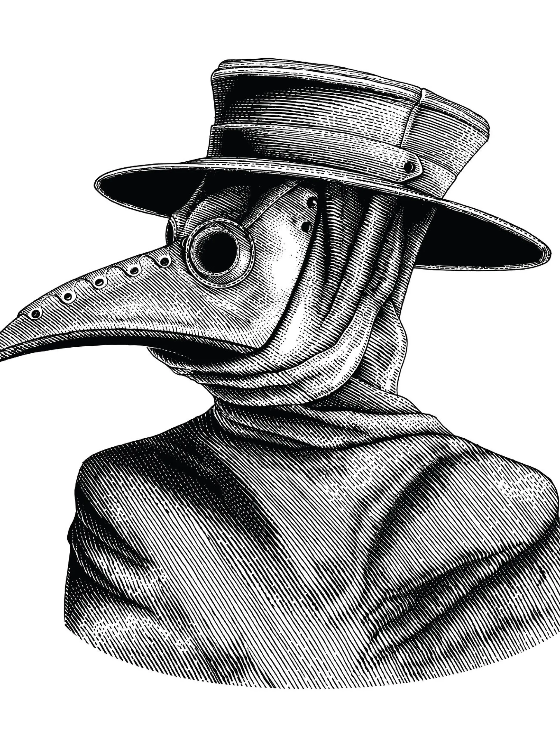 Plague doctor hand drawing vintage engraving isolate on white background