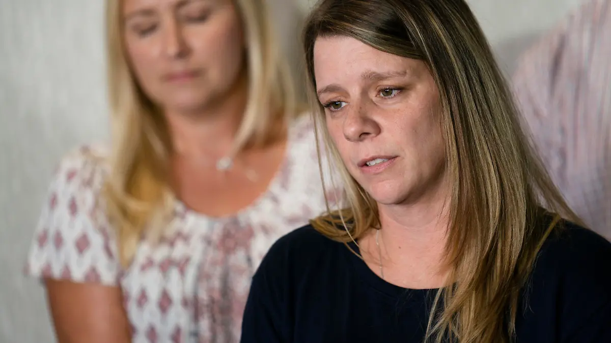 Nicole Schmidt, mother of Gabby Petito, whose death on a cross-country trip has sparked a manhunt for her boyfriend Brian Laundrie, speaks during a news conference, Tuesday, Sept. 28, 2021, in Bohemia, N.Y. (AP Photo/John Minchillo)