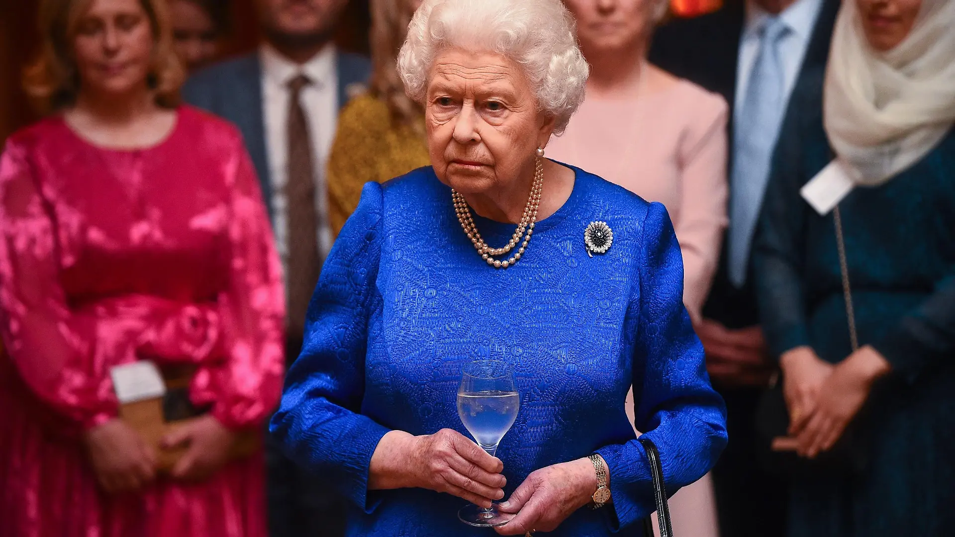 Queen Elizabeth II, during a reception to celebrate the work of The Queen Elizabeth Diamond Jubilee Trust at Buckingham Palace, London.