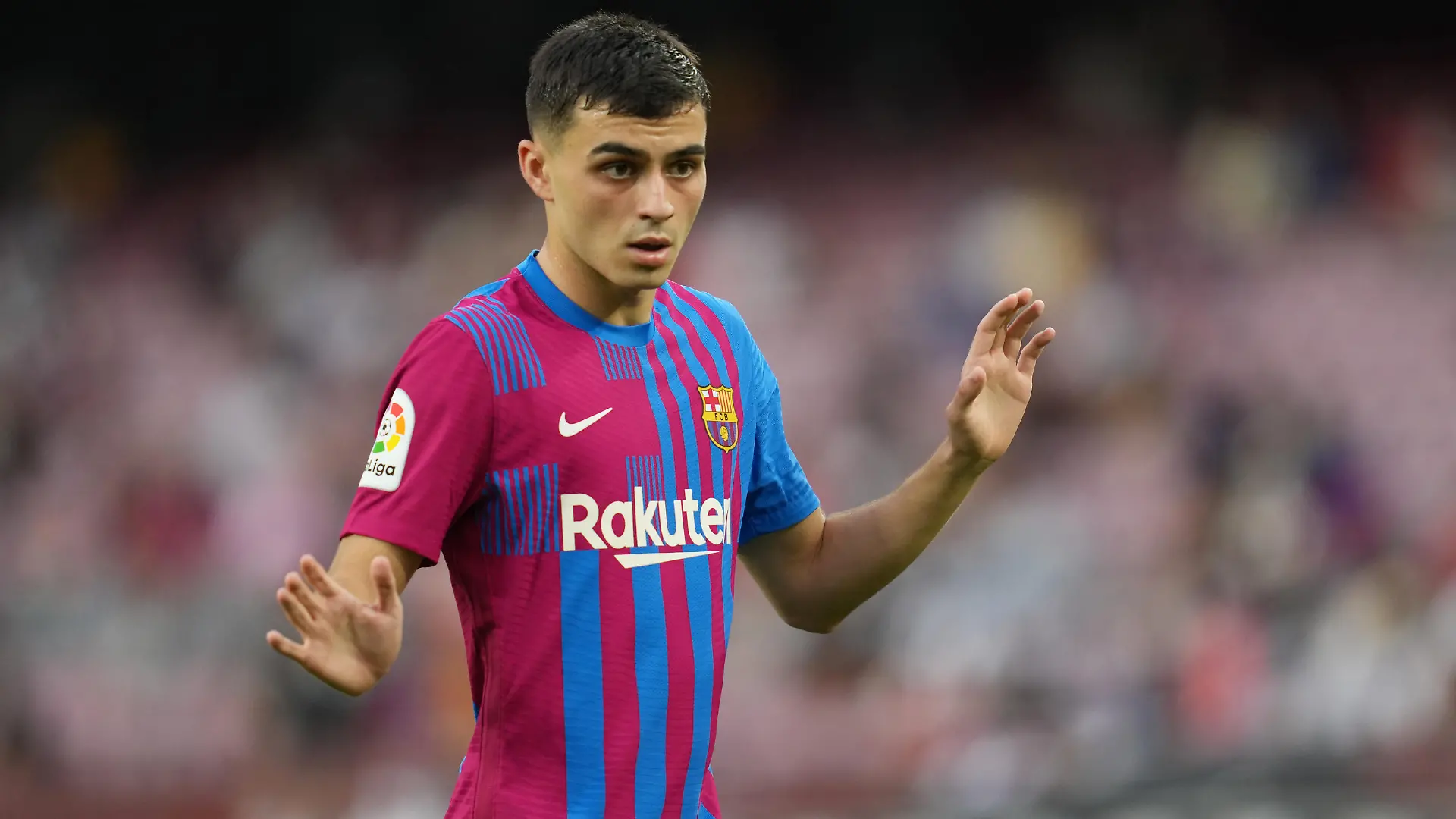 Pedro Gonzalez Pedri of FC Barcelona during the La Liga match between FC Barcelona and Real Sociedad played at Camp Nou Stadium on August 15, 2021 in Barcelona, Spain. (Photo by PRESSINPHOTO)