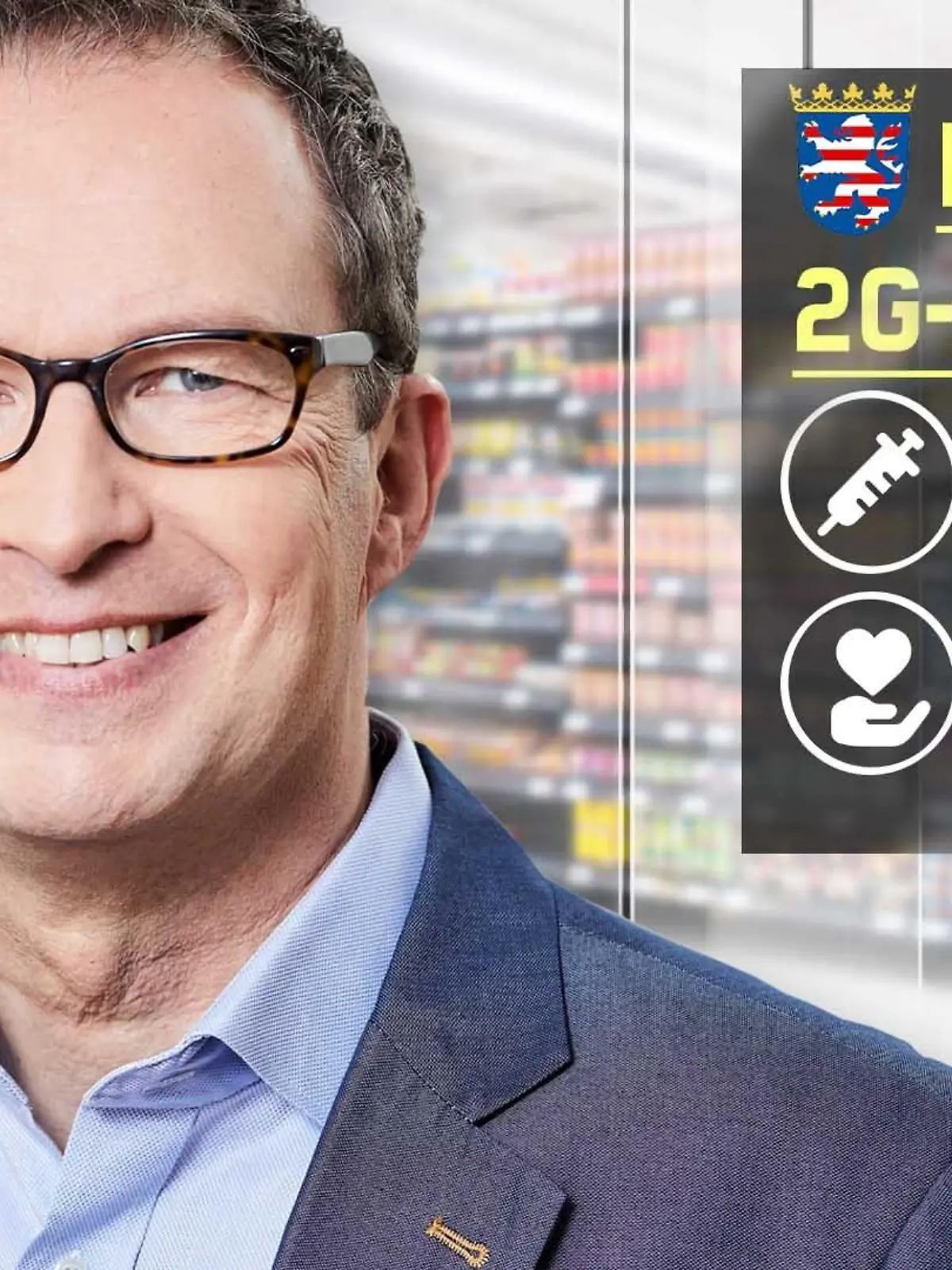 Dr. Specht vor Supermarkt (Collage)