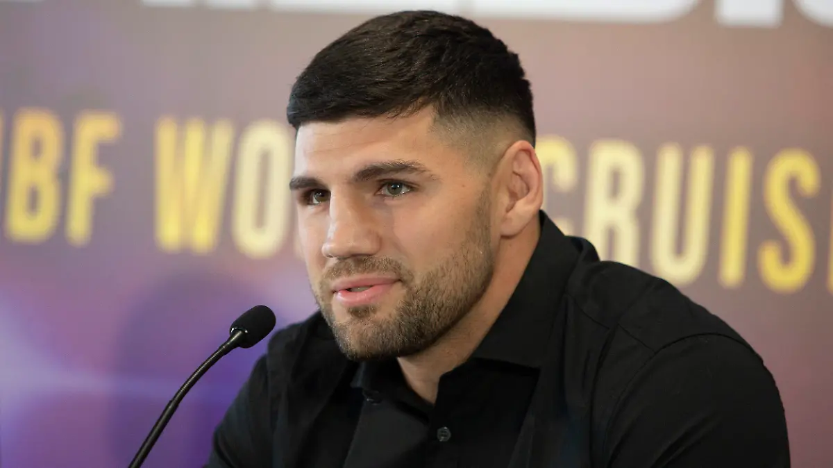 (210924) -- LATVIA, Sept. 24, 2021 (Xinhua) -- Germany's Artur Mann attends a press conference before the upcoming World Boxing Super Series Cruiserweight fight against Latvia's Mairis Briedis in Riga, Latvia on Sept. 23, 2021. (Photo by Edijs Palens/Xinhua)