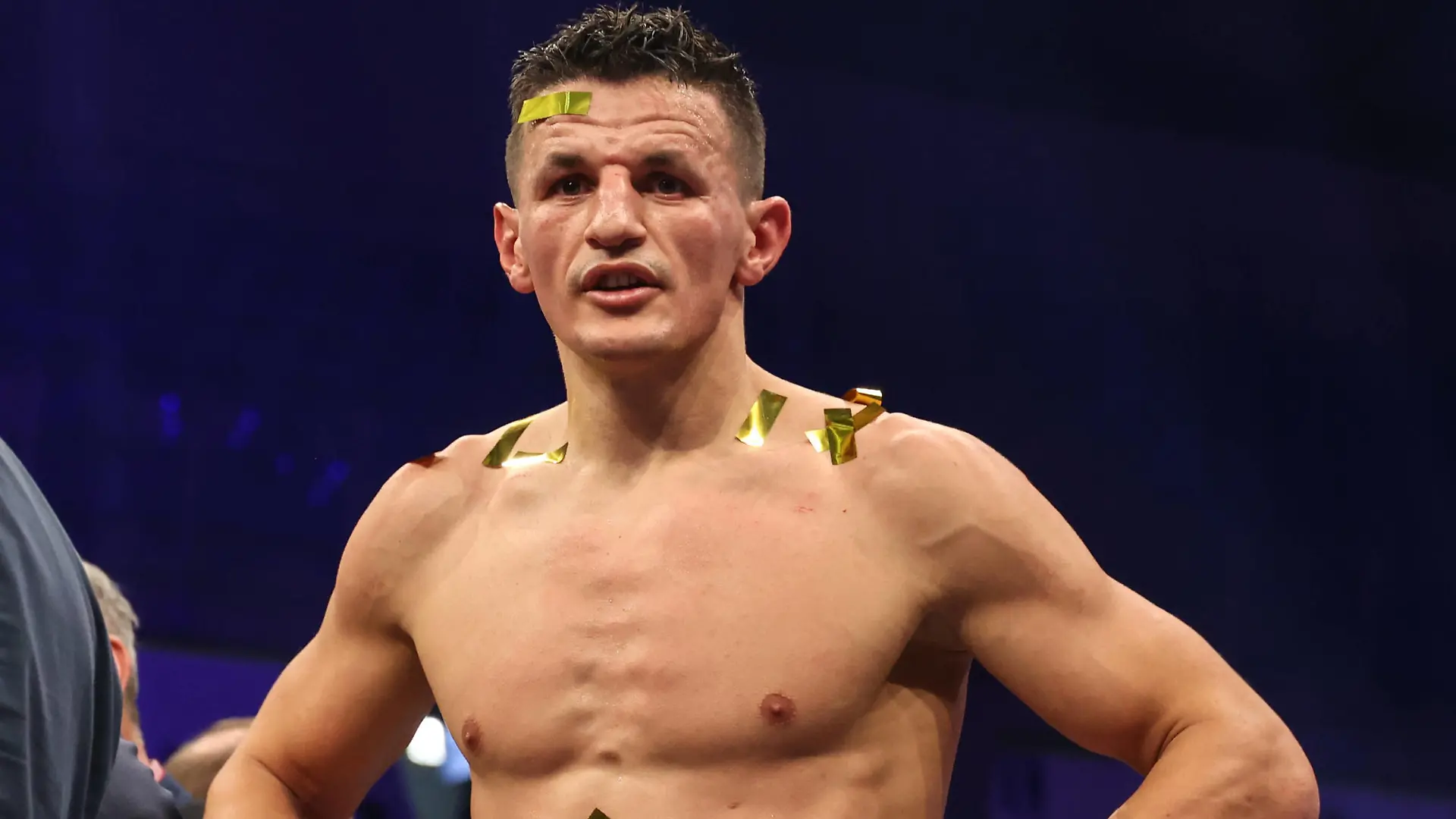 Boxen: SES-Boxgala, Magdeburg, 19.07.2021 IBO-Weltmeisterschaft: Robin Krasniqi GER - Dominic Bösel GER Magdeburg Germany *** Boxing SES Boxgala, Magdeburg, 19 07 2021 IBO World Championship Robin Krasniqi GER Dominic Bösel GER Magdeburg Germany