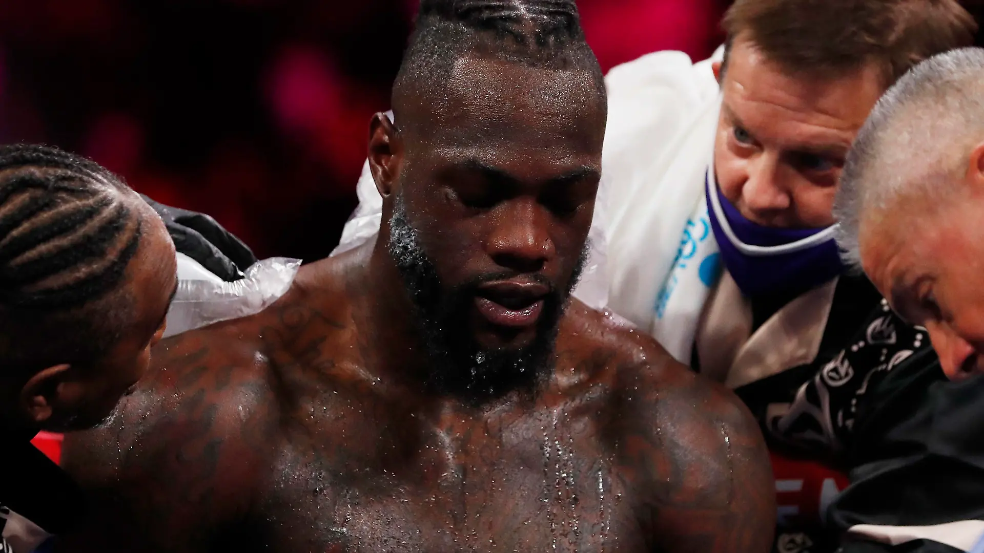 Boxing - Tyson Fury v Deontay Wilder - WBC Heavyweight Title - T-Mobile Arena, Las Vegas, Nevada, U.S. - October 9, 2021 Deontay Wilder during the fight in his corner REUTERS/Steve Marcus