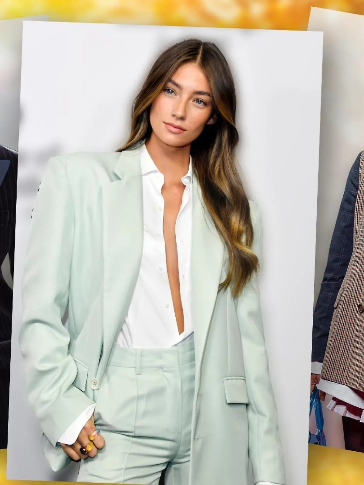 Drei Damen präsentieren ihre Blazer-Outfits.