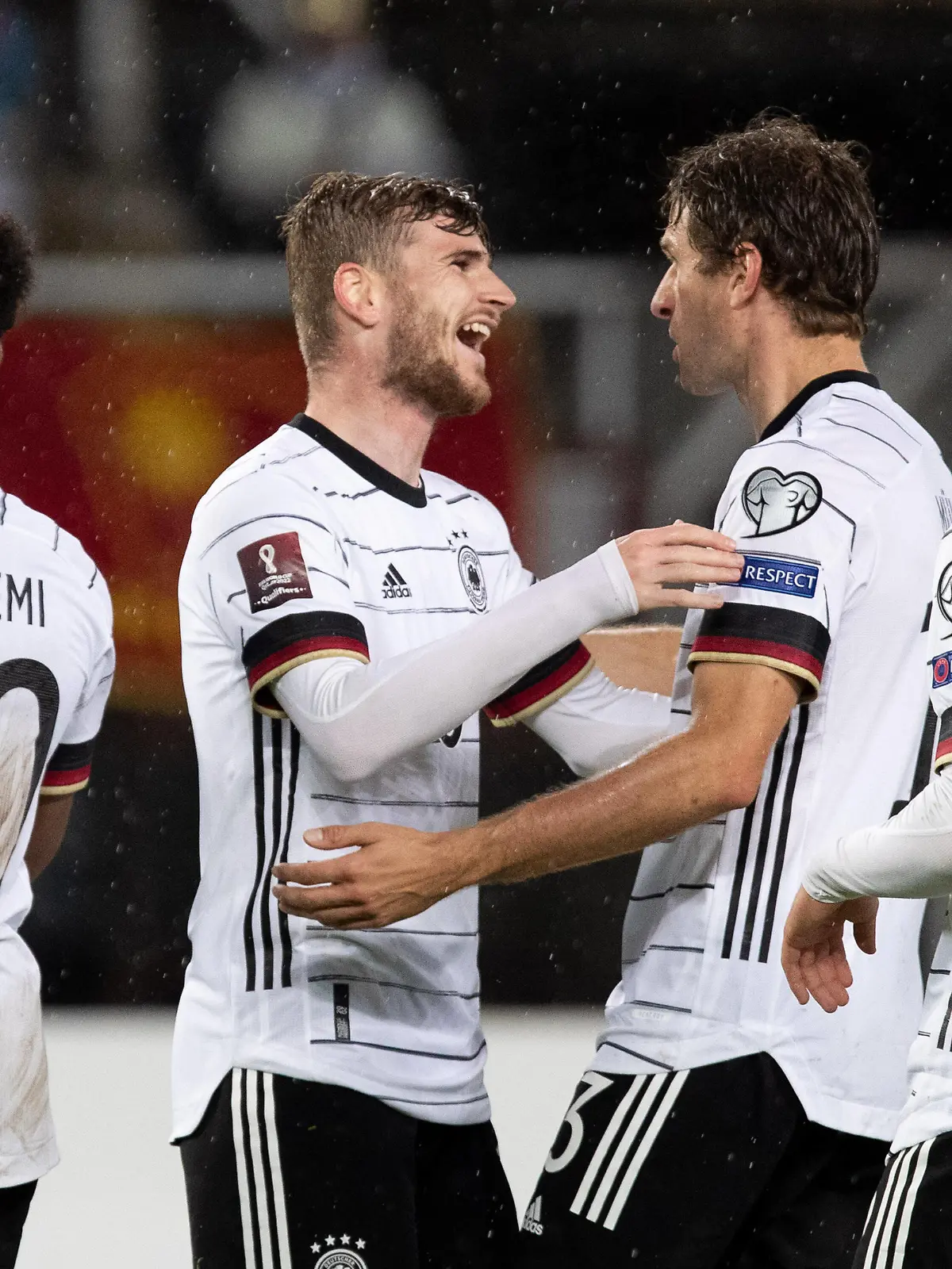  Timo Werner Deutschland 9, Thomas Mueller Deutschland 13, Florian Wirtz Deutschland 23, Karim-David Adeyemi Deutschland 20 jubeln ueber das Tor, MKD, Nordmazedonien vs. Deutschland, 11.10.2021, WM-Quali Europa, Gruppe J, Spielzeit 2021/2022 DFB REGULATIONS PROHIBIT ANY USE OF PHOTOGRAPHS AS IMAGE SEQUENCES AND/OR QUASI-VIDEO MKD, Nordmazedonien vs. Deutschland, 11.10.2021, WM-Quali Europa, Gruppe J, Spielzeit 2021/2022 Skopje *** Timo Werner Germany 9 , Thomas Mueller Germany 13 , Florian Wirtz Germany 23 , Karim David Adeyemi Germany 20 cheer over the goal, MKD, North Macedonia vs Germany, 11 10 2021, World Cup Quali Europe, Group J, Season 2021 2022 DFB REGULATIONS PROHIBIT ANY USE OF PHOTOGRAPHS AS IMAGE SEQUENCES AND OR QUASI VIDEO MKD, North Macedonia vs Germany, 11 10 2021, World Cup Quali Europe, Group J, Season 2021 2022 Skopje Copyright: xEIBNER/NikolaxKrsticx EP_EER