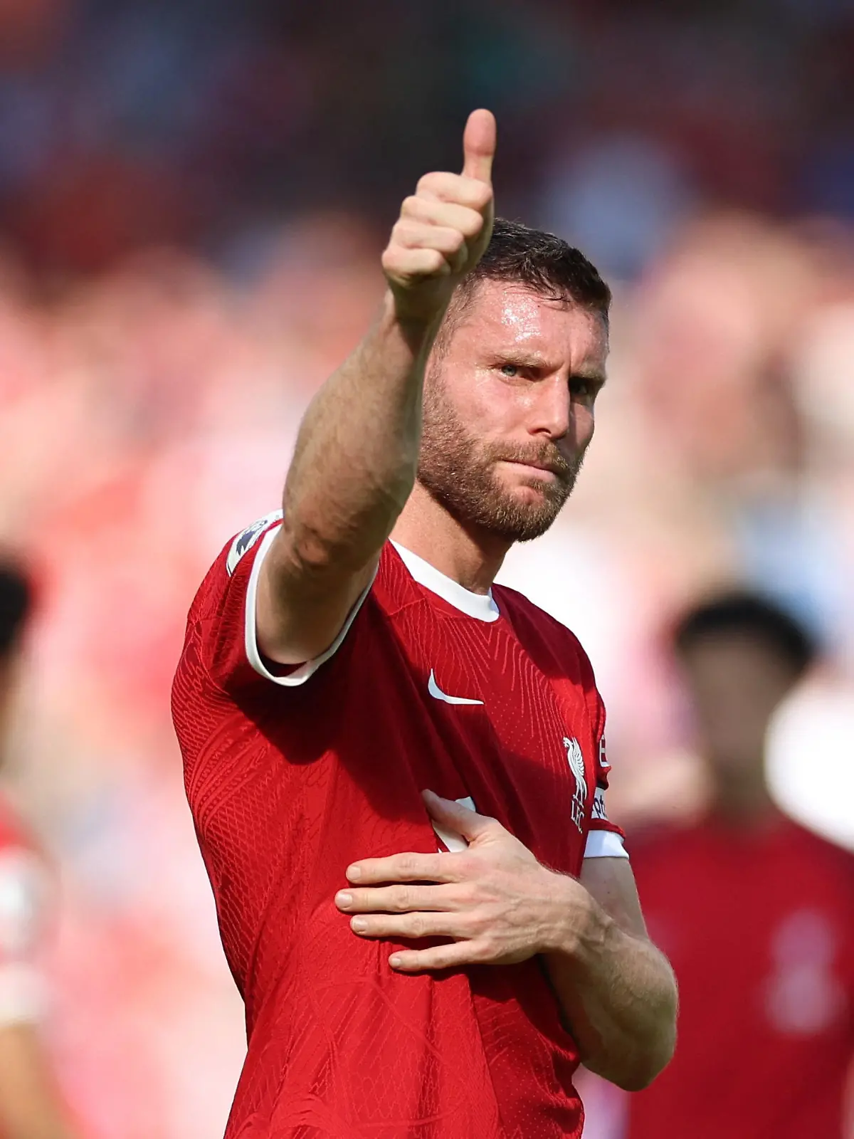 Soccer Football - Premier League - Liverpool v Aston Villa - Anfield, Liverpool, Britain - May 20, 2023 Liverpool's James Milner reacts after the match REUTERS/Phil Noble EDITORIAL USE ONLY. No use with unauthorized audio, video, data, fixture lists, club/league logos or 'live' services. Online in-match use limited to 75 images, no video emulation. No use in betting, games or single club /league/player publications.  Please contact your account representative for further details.