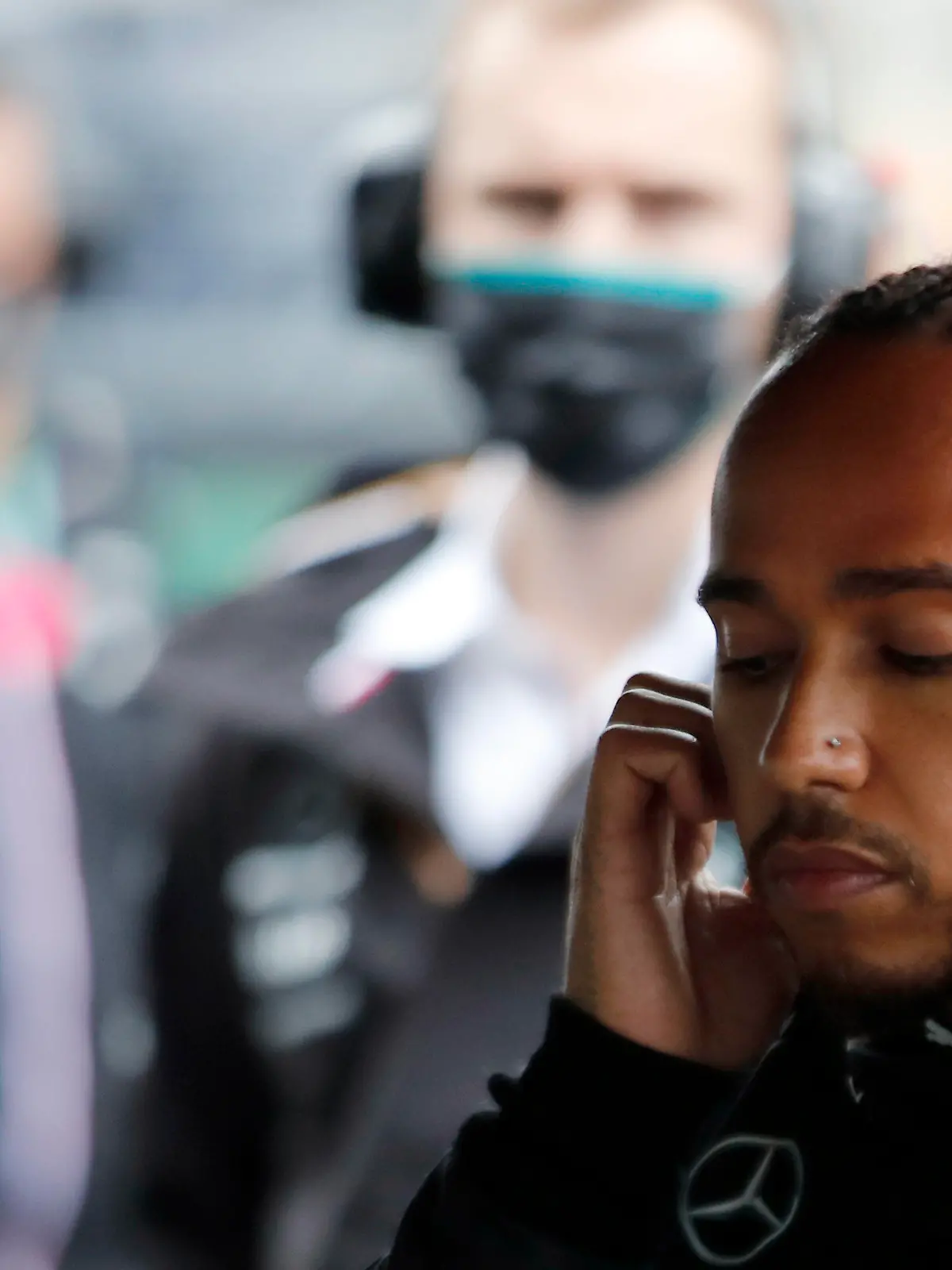 Mercedes driver Lewis Hamilton of Britain prepares for the Turkish Formula One Grand Prix at the Intercity Istanbul Park circuit in Istanbul, Turkey, Sunday, Oct. 10, 2021. (Umit Bektas/Pool via AP)