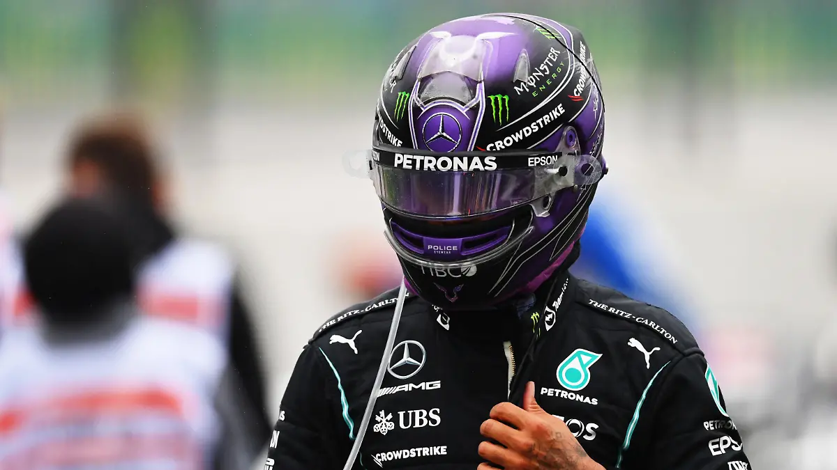 ISTANBUL, TURKEY - OCTOBER 10: Lewis Hamilton of Great Britain and Mercedes GP looks on in parc ferme during the F1 Grand Prix of Turkey at Intercity Istanbul Park on October 10, 2021 in Istanbul, Turkey. (Photo by Dan Mullan/Getty Images)