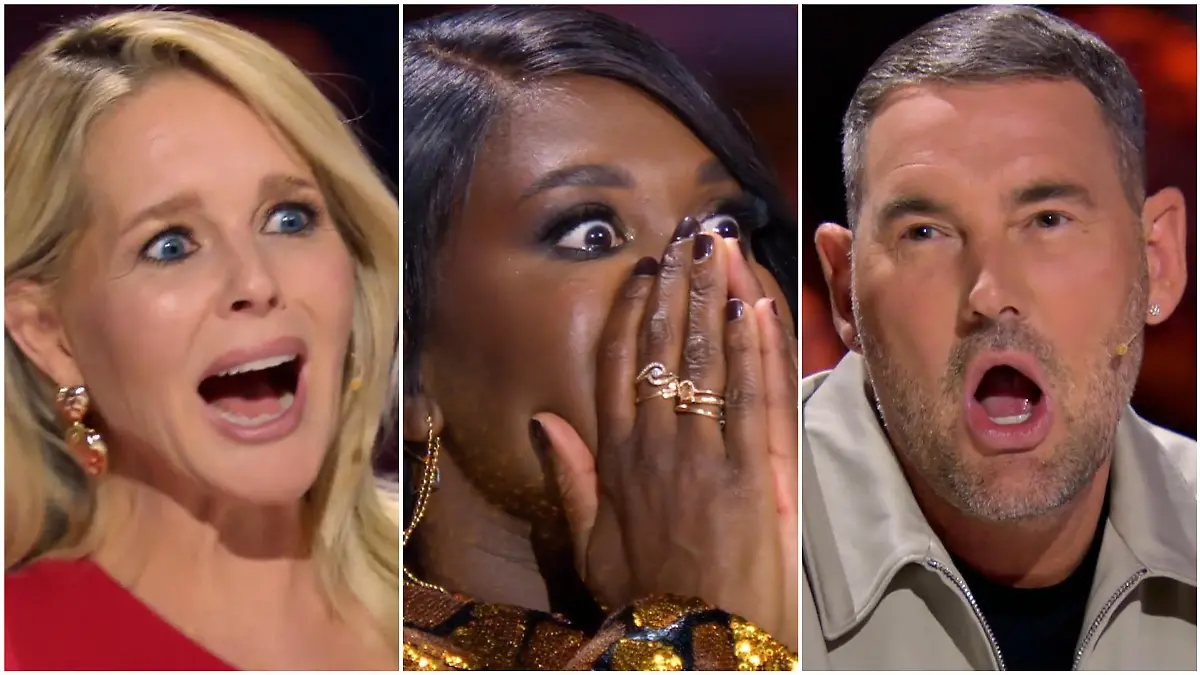 Blicke sagen mehr als tausend Worte: Als Supertalent-Kandidat Brent Ray Fraser sich auszieht, sitzt der Schock in der Jury tief.