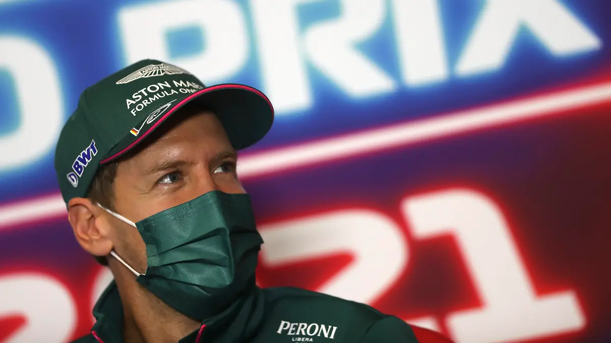 Aston Martin driver Sebastian Vettel of Germany answers a question during a press conference ahead of Sunday's Formula One Turkish Grand Prix at the Intercity Istanbul Park circuit in Istanbul, Turkey, Thursday, Oct. 7, 2021. (Sedat Suna/Pool Photo via AP)