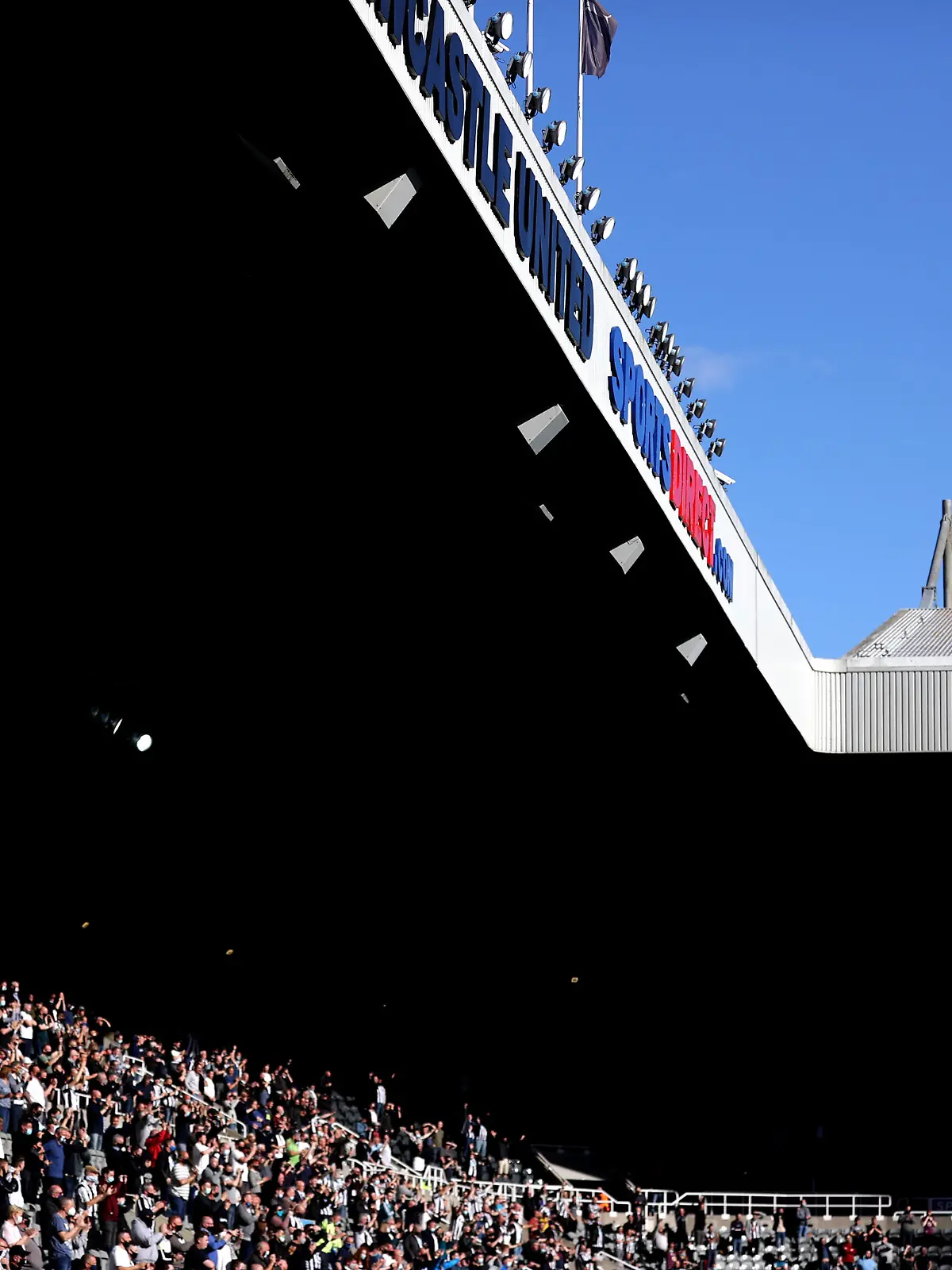 Newcastle United v Sheffield United - Premier League - St. James' Park. Fans in the stands during the Premier League match at St. James' Park, Newcastle upon Tyne. Picture date: Wednesday May 19, 2021. See PA story SOCCER Newcastle. Photo credit should read: Alex Pantling/PA Wire. RESTRICTIONS: EDITORIAL USE ONLY No use with unauthorised audio, video, data, fixture lists, club/league logos or "live" services. Online in-match use limited to 120 images, no video emulation. No use in betting, games or single club/league/player publications. URN:59876979