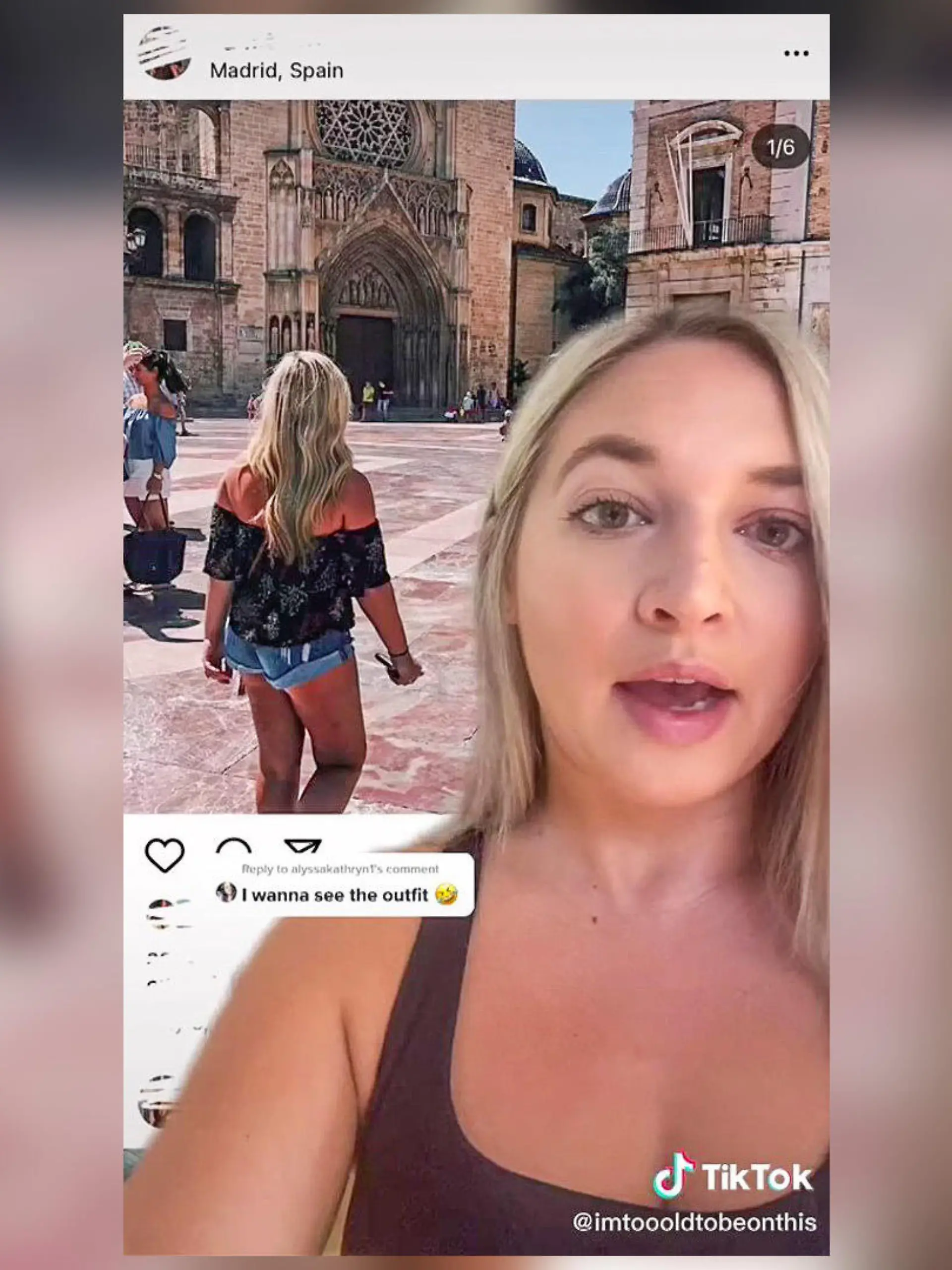 Fotomontage einer jungen Frau. Im Hintergrund sieht man den Modetrend, der zu einer Infektion geführt hat: eine zu enge Jeansshort.