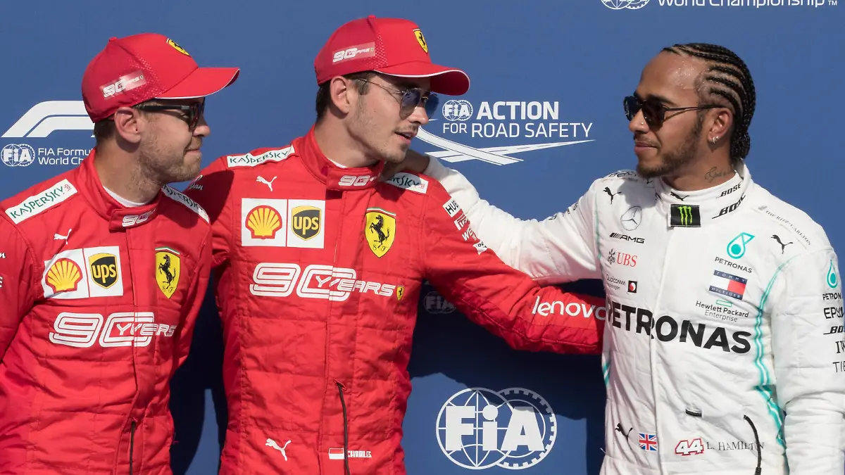Ferrari s German driver Sebastian Vettel, Ferrari s Monegasque driver Charles Leclerc and Mercedes British driver Lewis Hamilton pictured after the qualification sessions ahead of the Spa-Francorchamps Formula One Grand Prix of Belgium race, in Spa-Francorchamps, Friday 30 August 2019. BENOITxDOPPAGNE PUBLICATIONxINxGERxSUIxAUTxONLY x05652754x