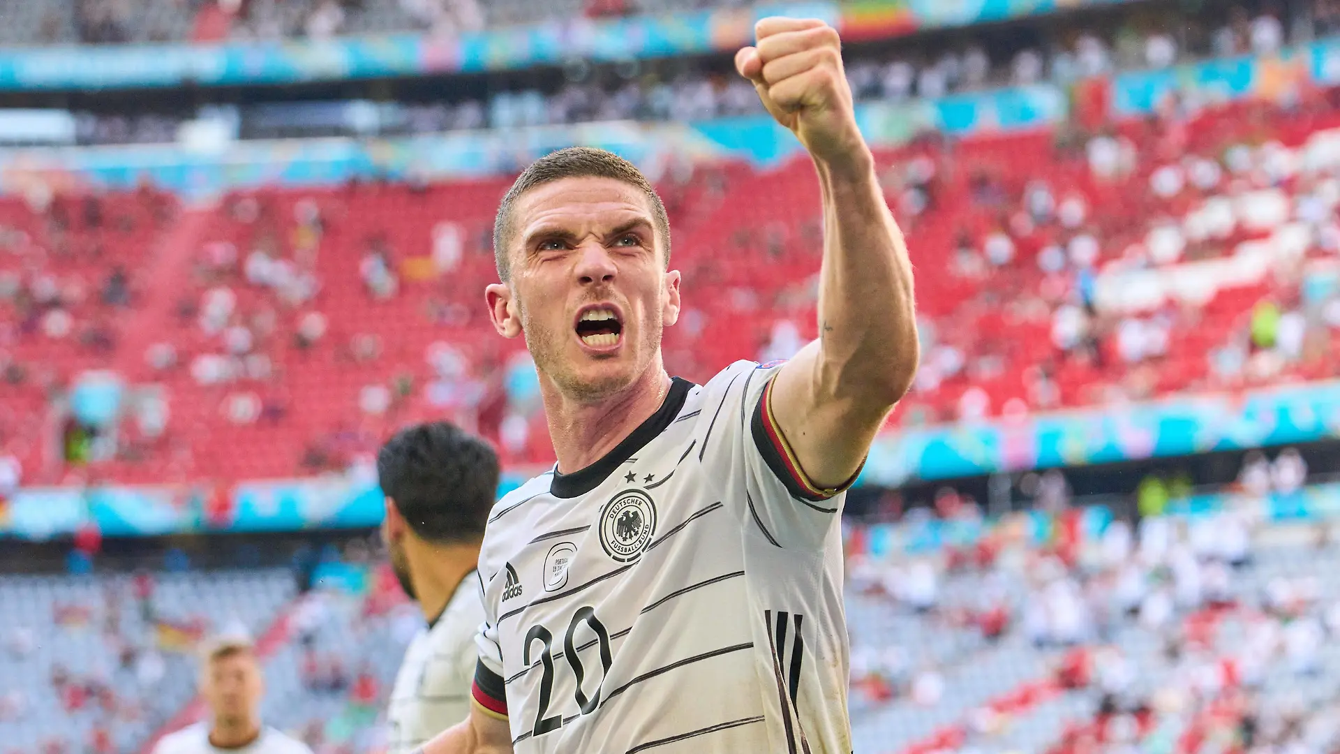  Robin Gosens, DFB 20 celebration 0-1 goal in the Group F match PORTUGAL - GERMANY 2-4 at the football UEFA European Championships 2020 in Season 2020/2021 on June 19, 2021 in Munich, Germany.