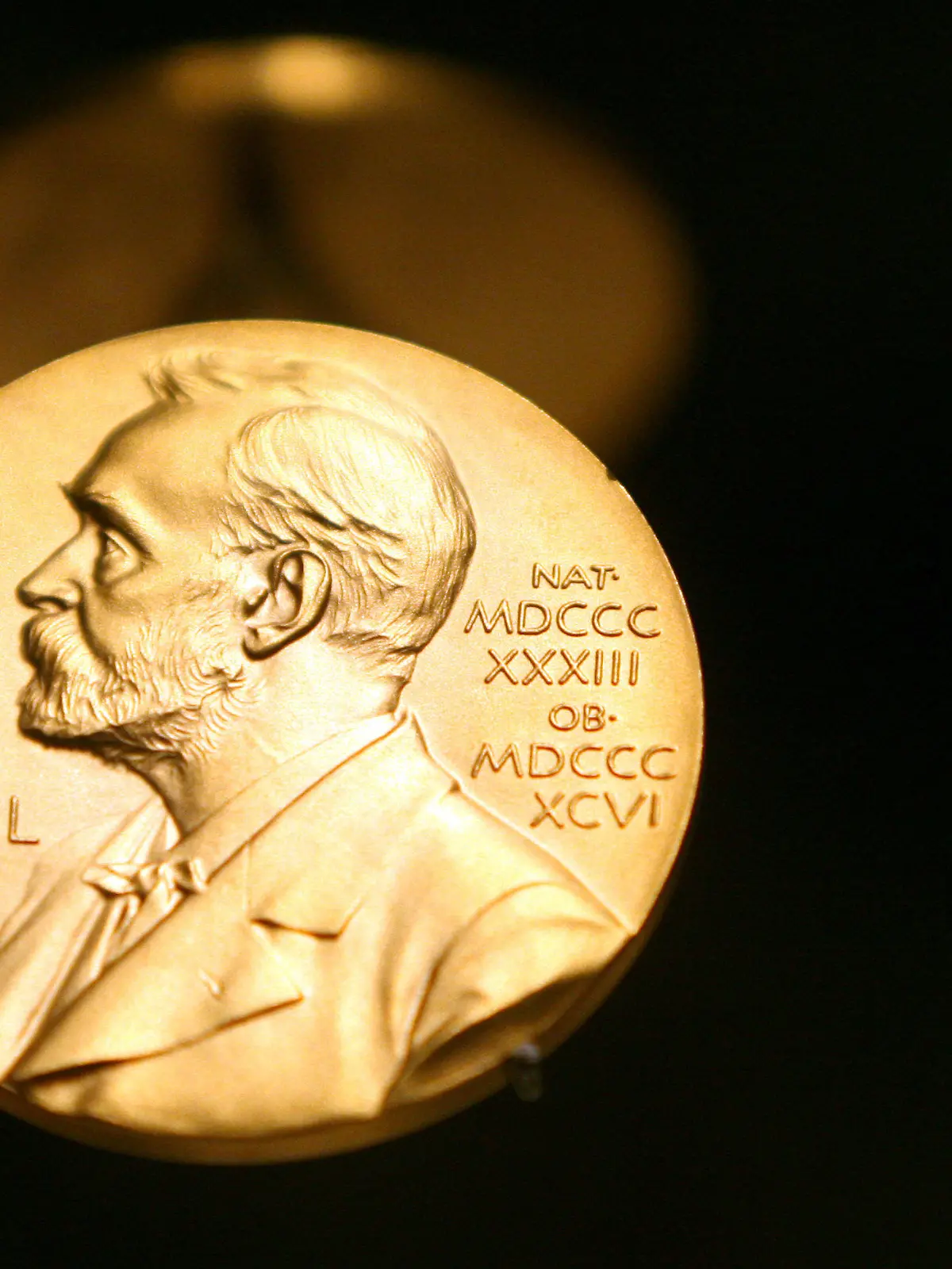 ARCHIV - 08.12.2007, Schweden, Stockholm: Eine Medaille mit dem Konterfei von Alfred Nobel ist im Nobel Museum zu sehen.    (zu dpa "Nobelpreise werden verkündet - Medizin zum Auftakt, Pandemie im Blick") Foto: Kay Nietfeld/dpa +++ dpa-Bildfunk +++