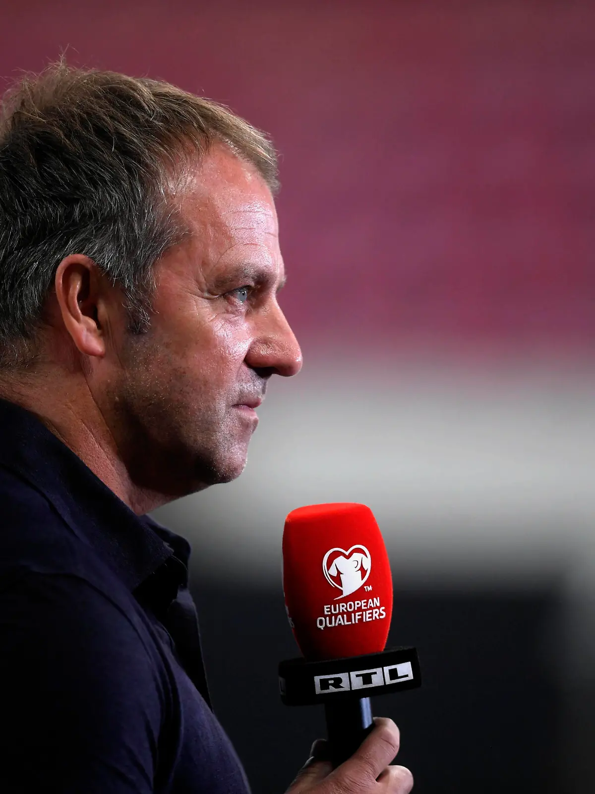 05.09.2021, Fussball WM-Qualifikation 2021/22 Gruppe J, Deutschland - Armenien, in der Arena Stuttgart, Bundestrainer Hans Flick Deutschland beim Interview vor dem Spiel, *** 05 09 2021, Football World Cup Qualification 2021 22 Group J, Germany Armenia, at Arena Stuttgart, national coach Hans Flick Germany during pre-match interview, 