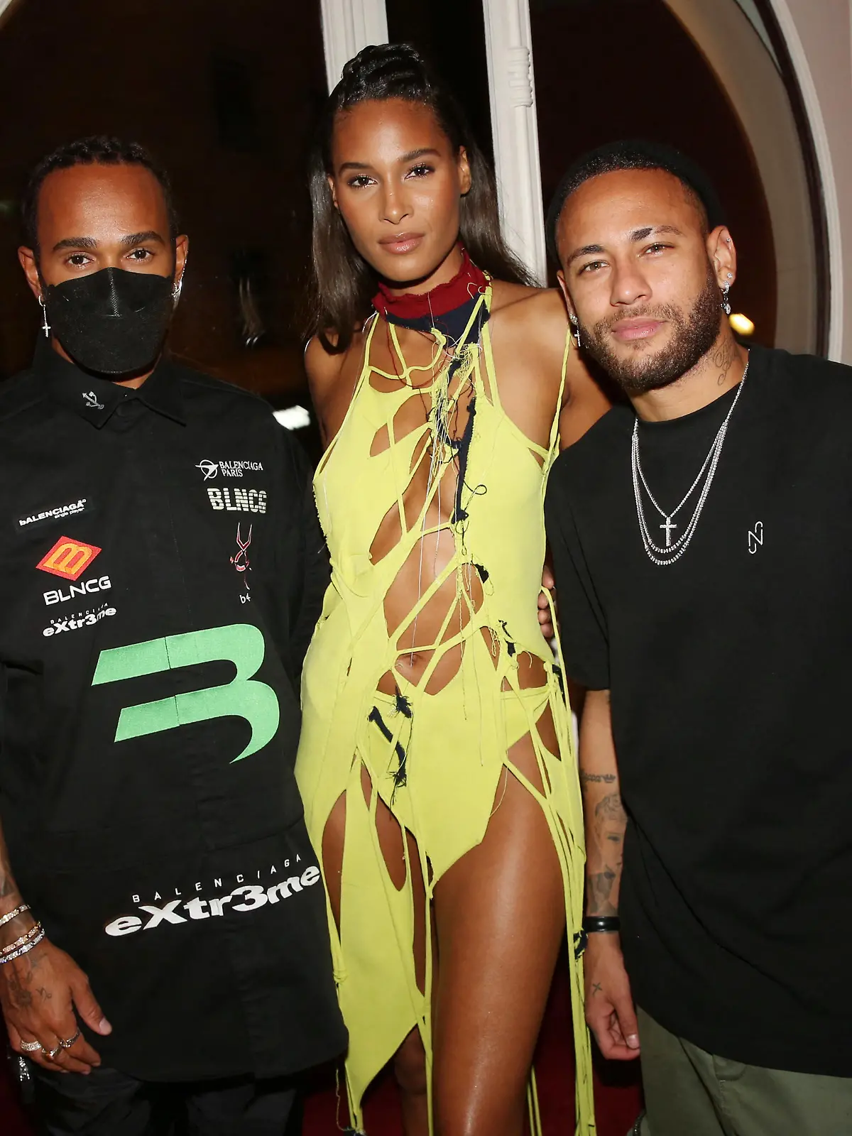 Lewis Hamilton, Cindy Bruna and Neymar Jr attending party to celebrate Cindy Bruna's 27th birthday organized by Five Eyes Production held at ''Giuse Trattoria" in Paris, France on October 01, 2021. Photo by Jerome Domine/ABACAPRESS.COM