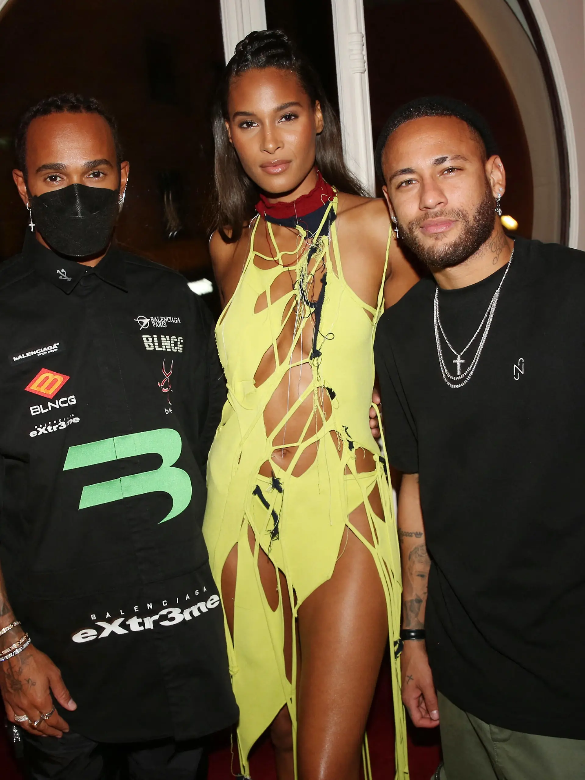Lewis Hamilton, Cindy Bruna and Neymar Jr attending party to celebrate Cindy Bruna's 27th birthday organized by Five Eyes Production held at ''Giuse Trattoria" in Paris, France on October 01, 2021. Photo by Jerome Domine/ABACAPRESS.COM