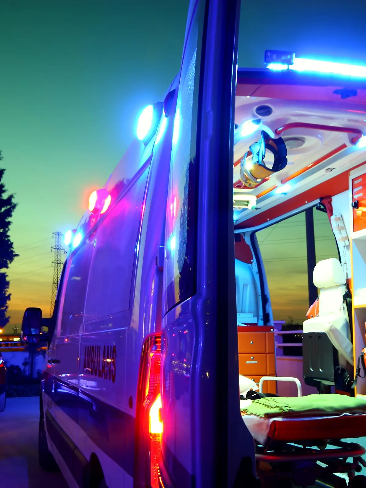 Emergency Ambulance at sunset.