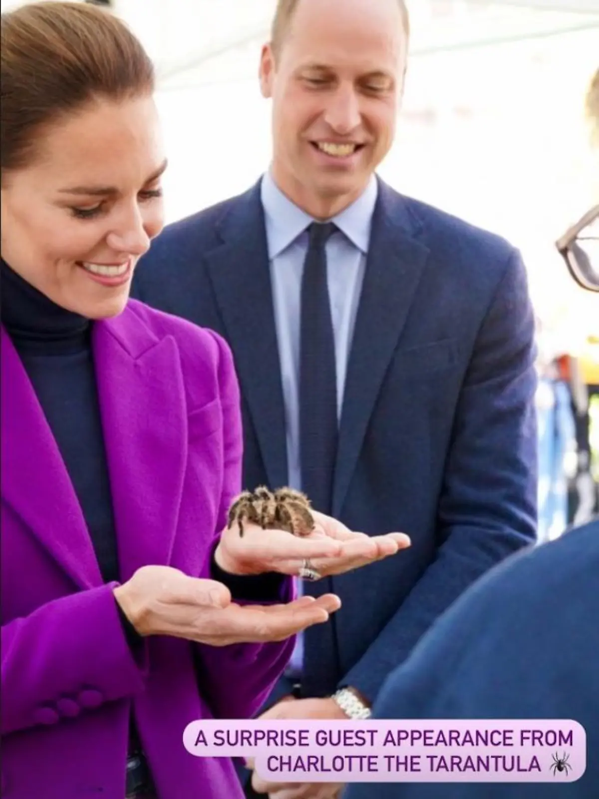 Herzogin Kate und Prinz William posieren mit einer Spinne
