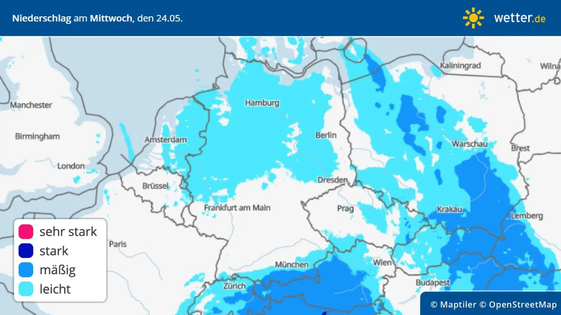 Niederschlag am Mittwoch, 24. Mai, in Deutschland