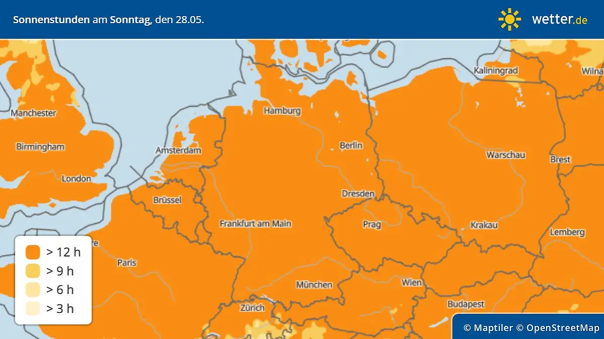 Sonnenstunden am Pfingstsonntag, 28. Mai, in Deutschland