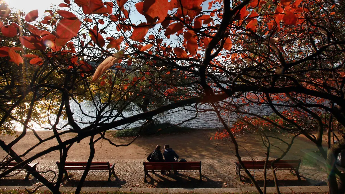 Bei strahlendem Sonnenschein genießen Passanten am Montag (18.10.2010) das Herbstwetter an der Binnenalster in Hamburg. In den kommenden Tagen soll das Wetter in Norddeutschland kühl und regnerisch werden. Foto: Ulrich Perrey dpa/lno +++(c) dpa - Bildfunk+++