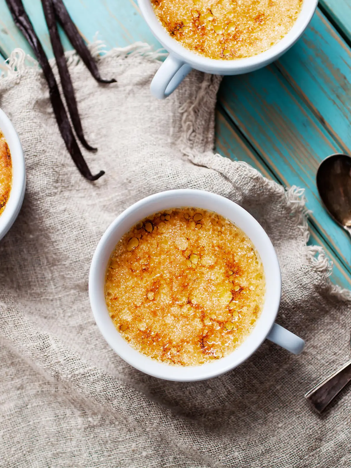 Homemade vanilla creme brule for three