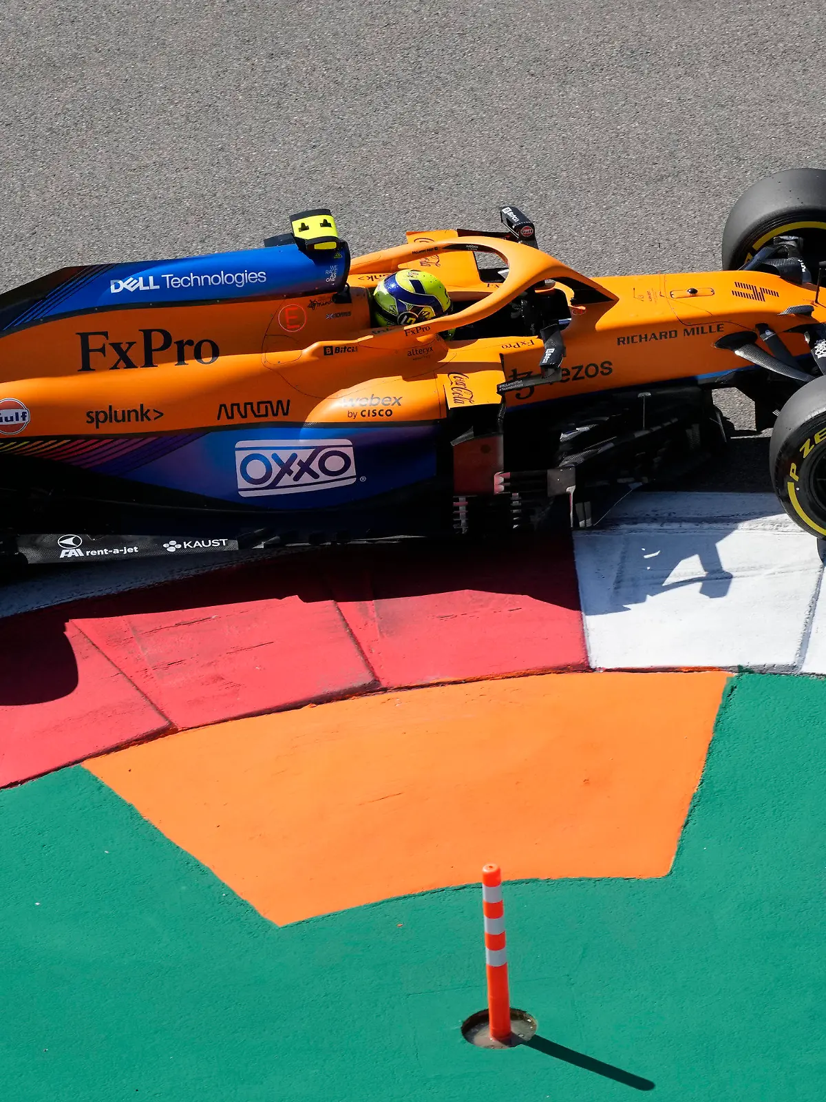 Mclaren driver Lando Norris of Britain steers his car during the first practice session at the Sochi Autodrom circuit, in Sochi, Russia, Friday, Sept. 24, 2021. The Russian Formula One Grand Prix will be held on Sunday. (AP Photo/Sergei Grits)
