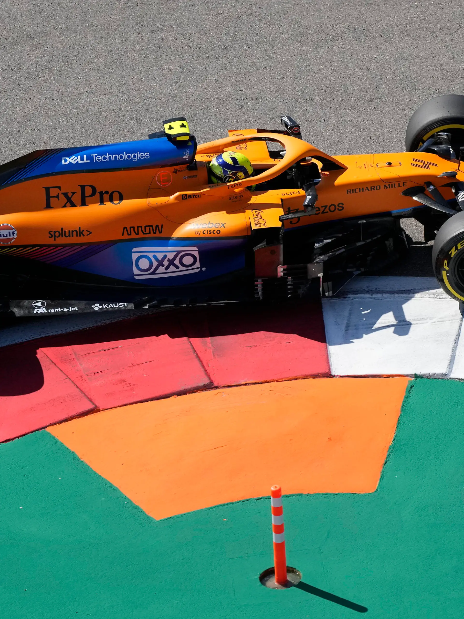 Mclaren driver Lando Norris of Britain steers his car during the first practice session at the Sochi Autodrom circuit, in Sochi, Russia, Friday, Sept. 24, 2021. The Russian Formula One Grand Prix will be held on Sunday. (AP Photo/Sergei Grits)