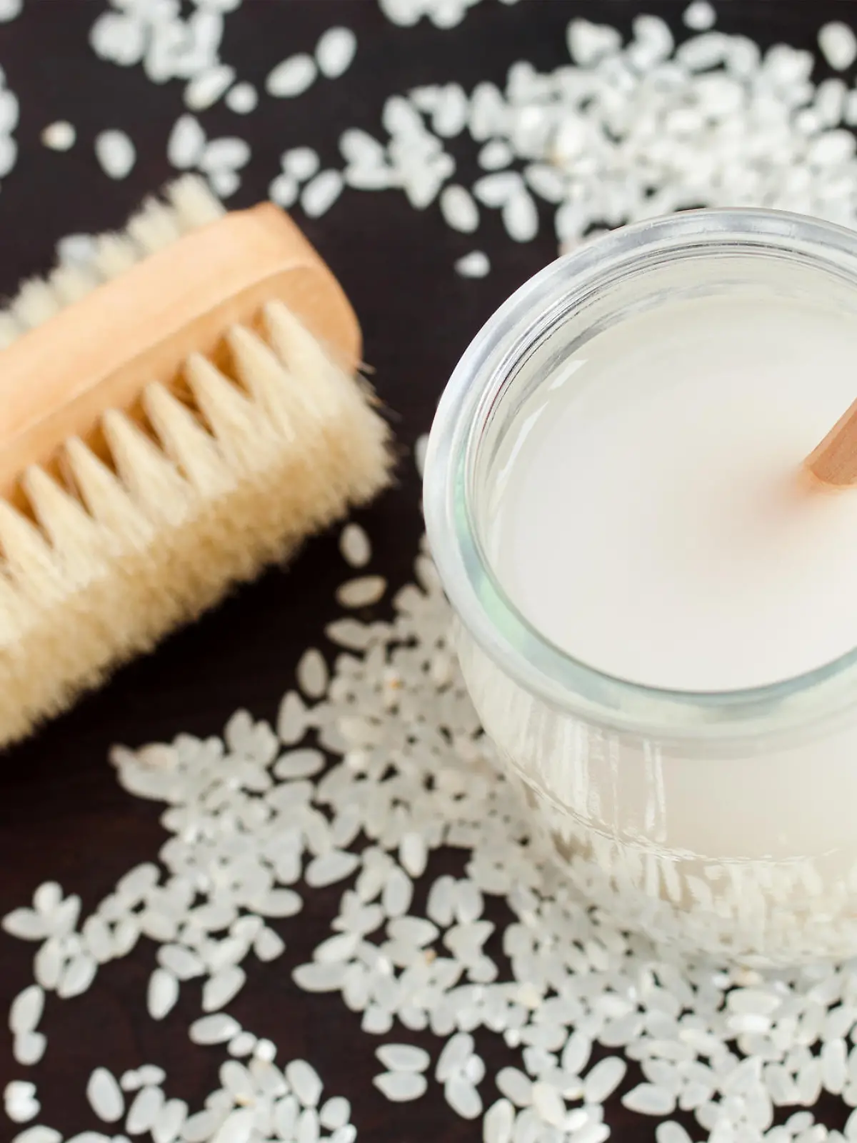 Homemade rice water - natural toner for skin and hair care. DIY cosmetics.